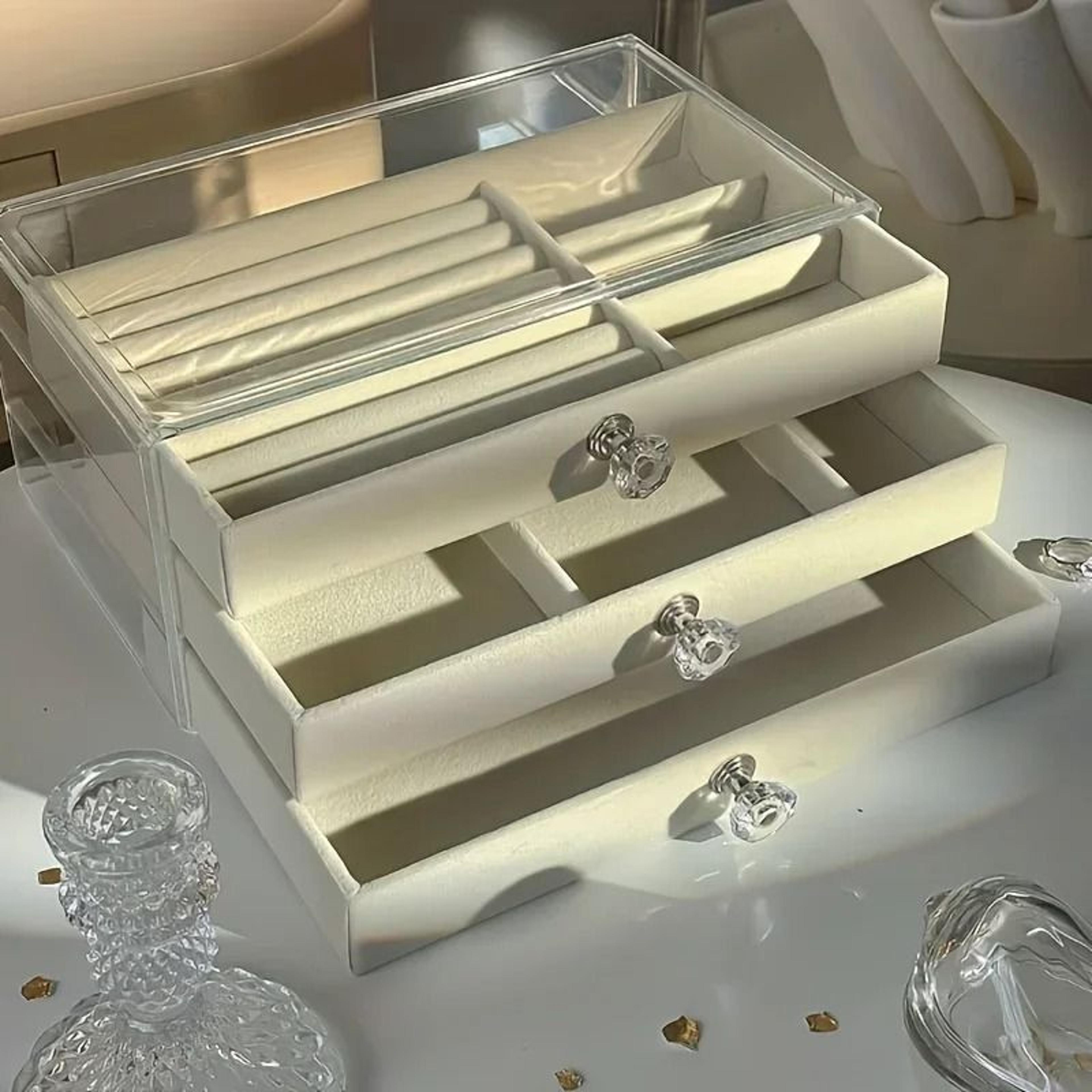 gray 3 tier acrylic jewelry organizer box with dust proof cover