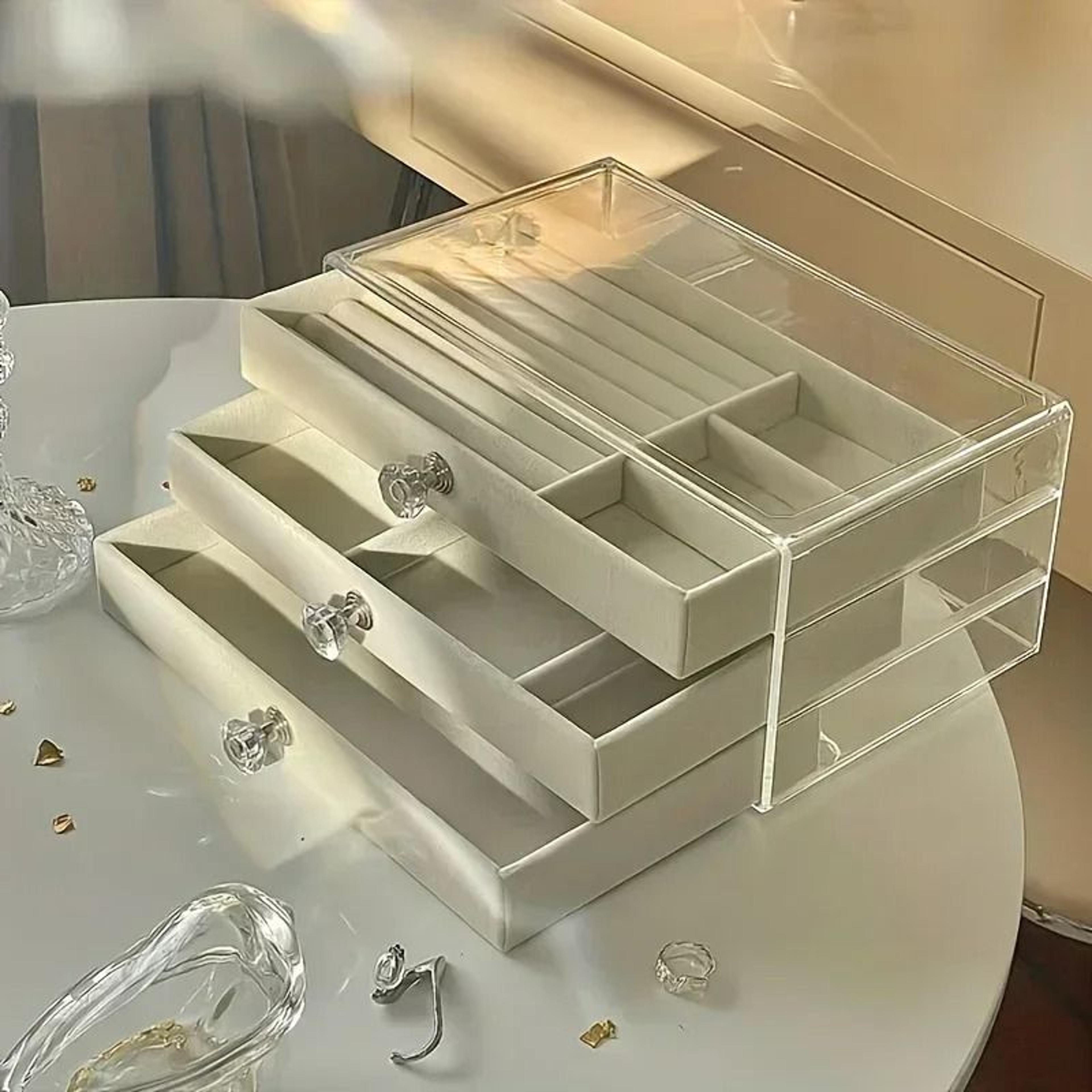 3 tier dust proof acrylic jewelry organizer box in grey