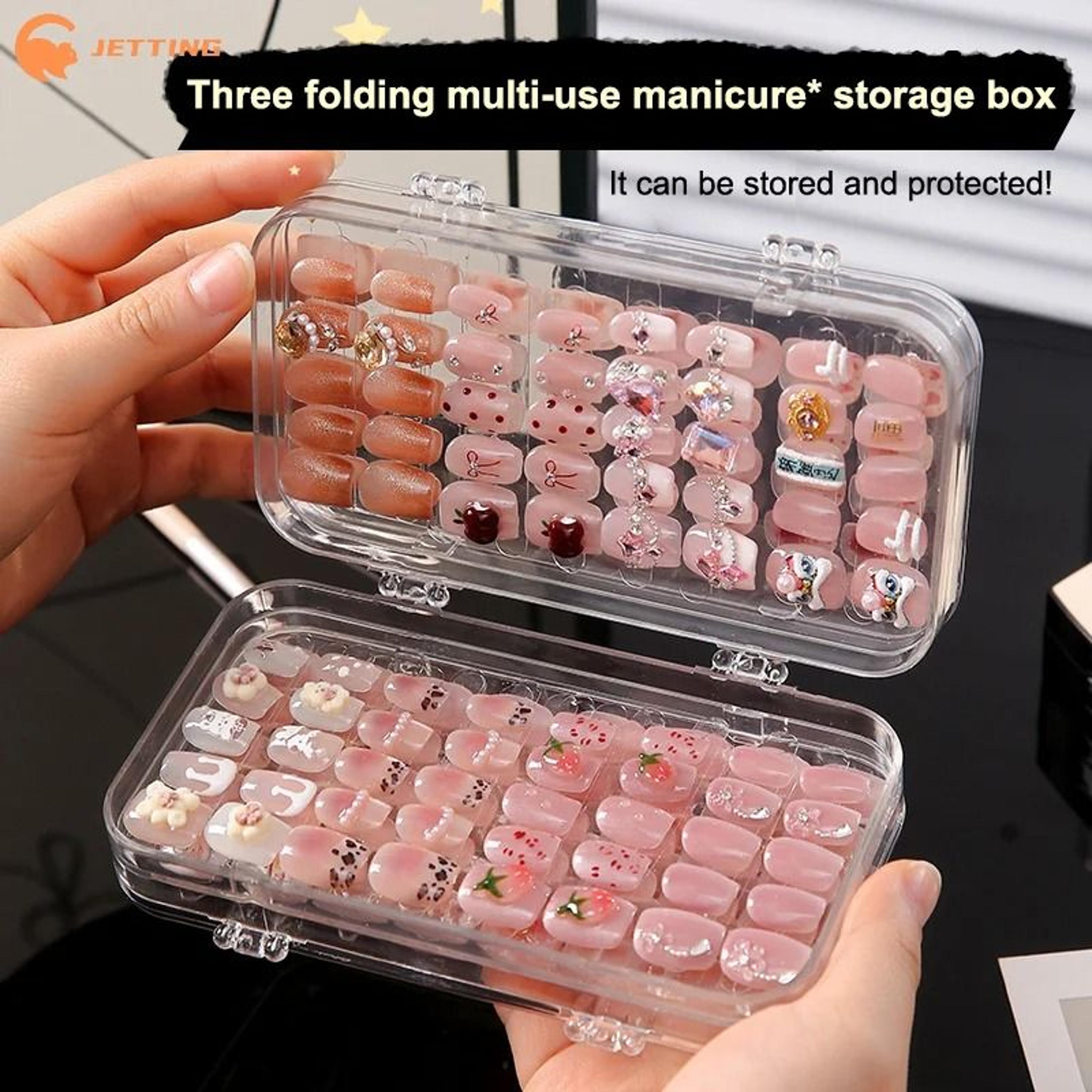 three fold press on nail storage organizer box