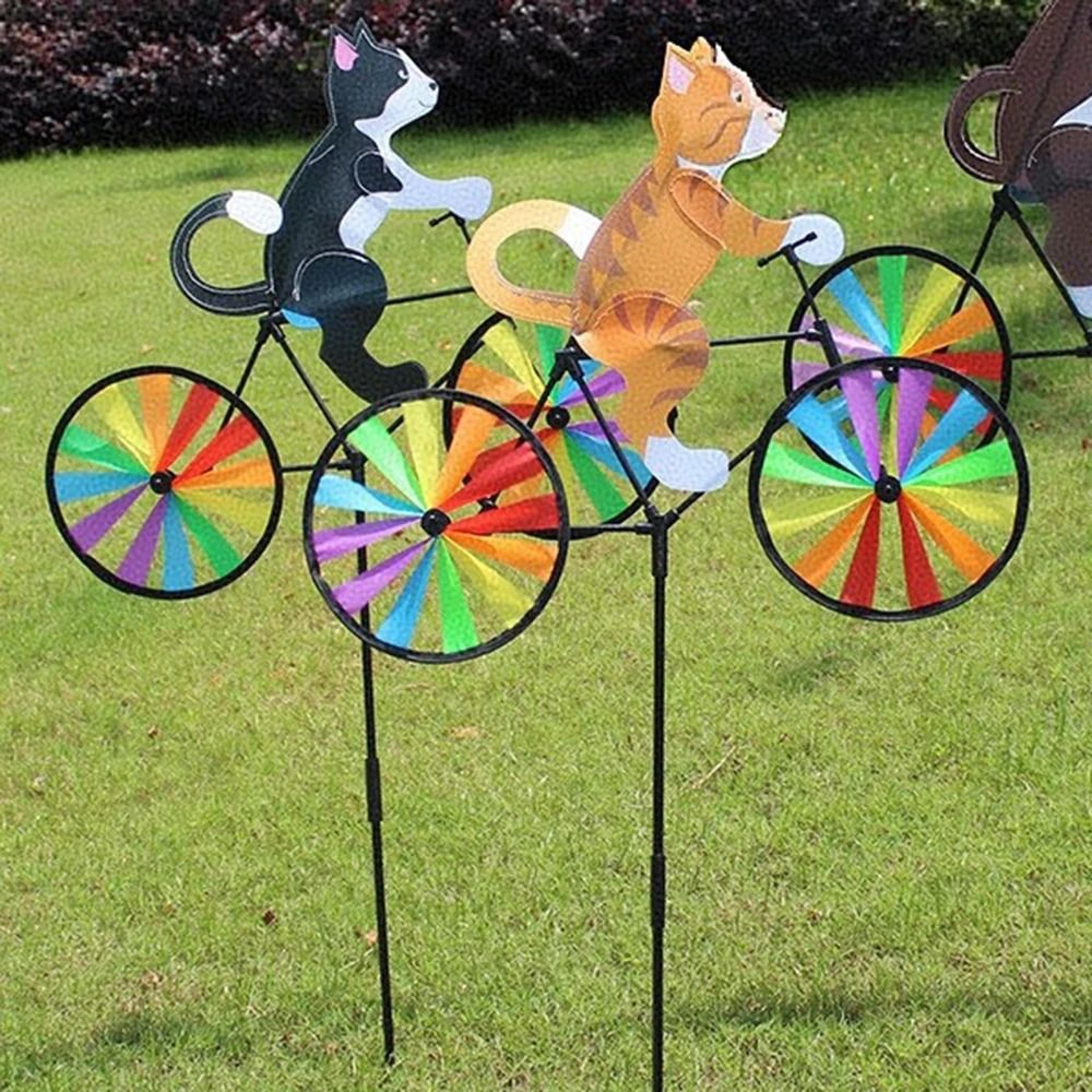 cartoon animal bicycle wind spinner garden stake outdoor yard decoration