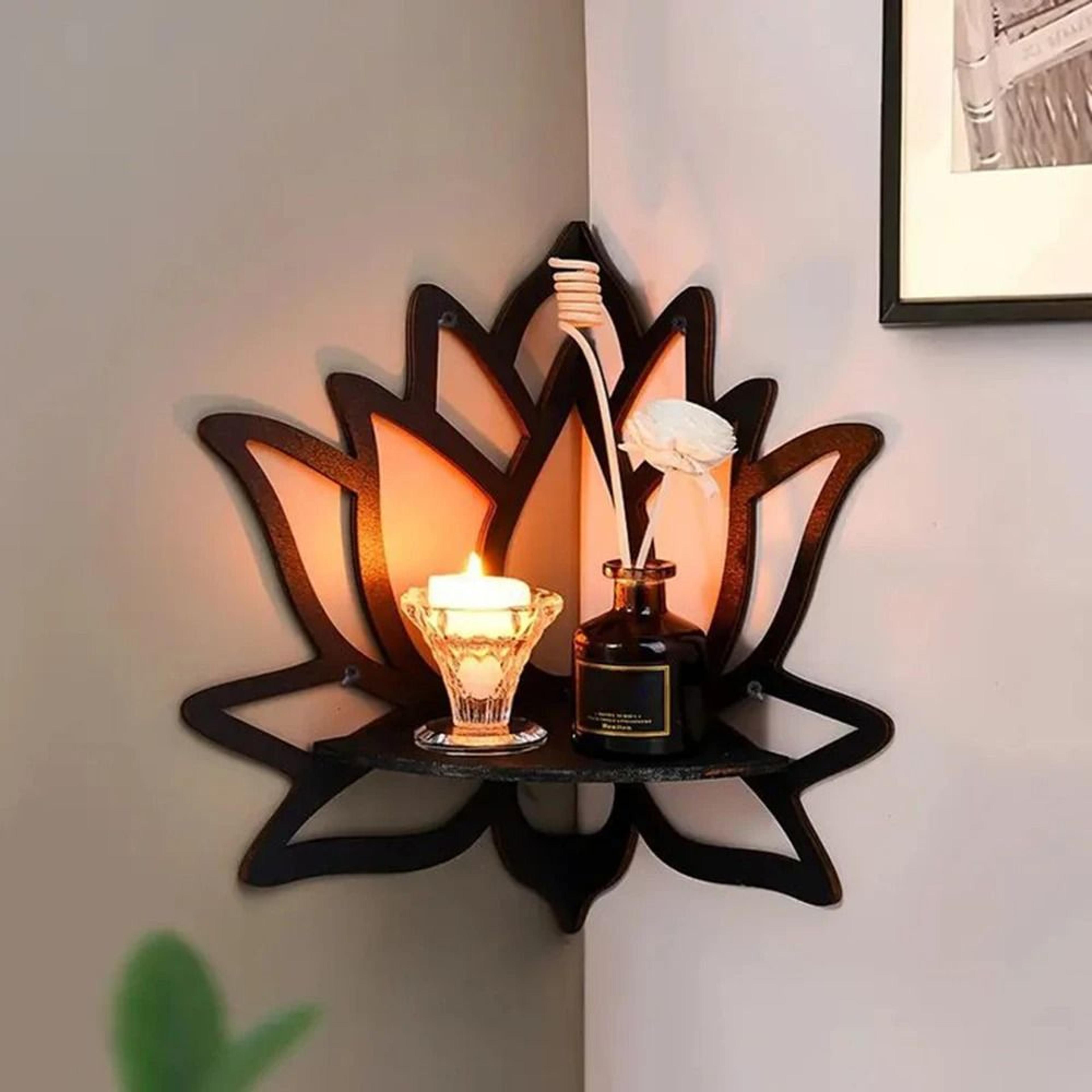 wooden lotus corner wall shelf aromatherapy and candle display rack