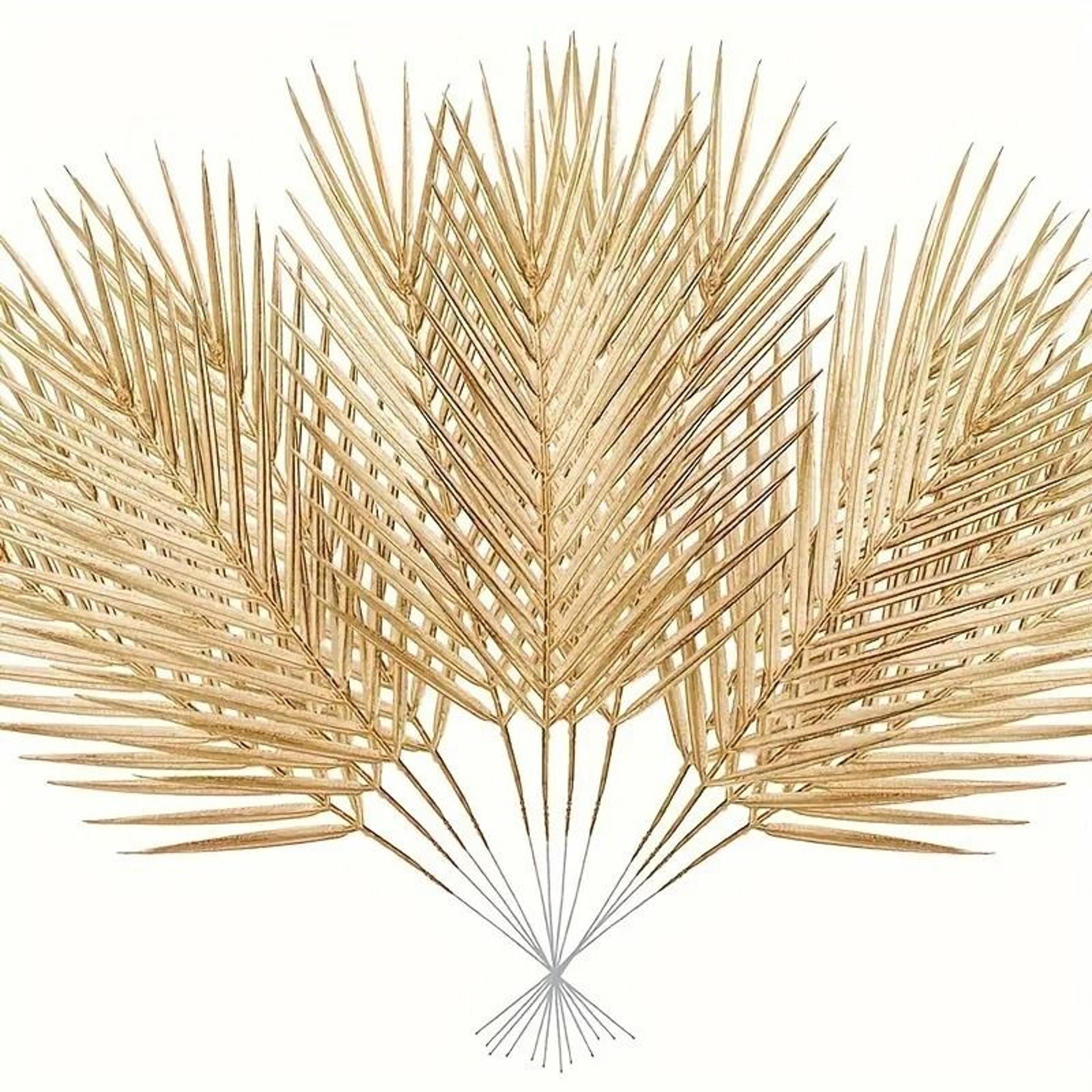 golden artificial palm leaves faux tropical leaf stems set of 5 for vase and party decor