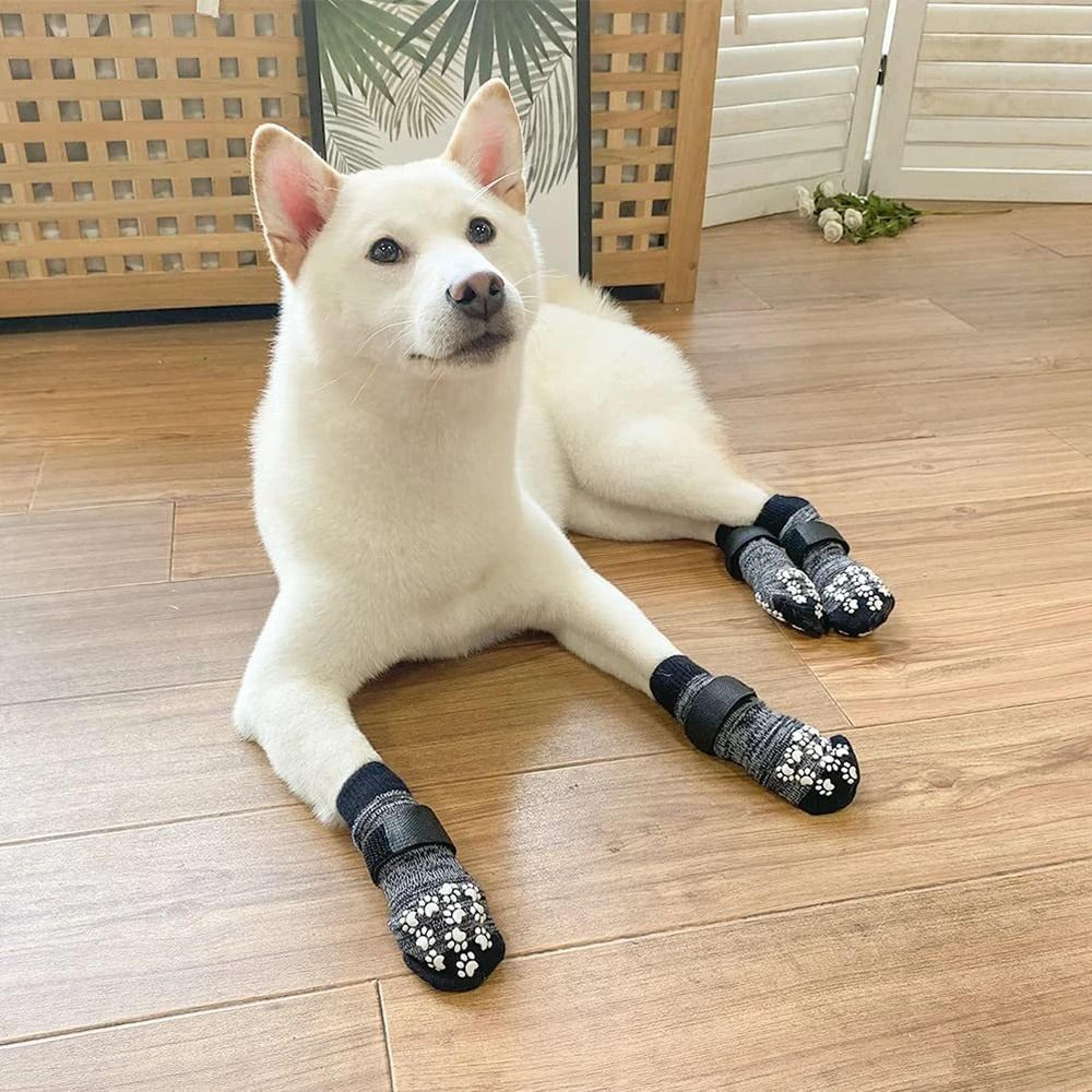 waterproof dog paw protector socks with adjustable non slip grip set of 4