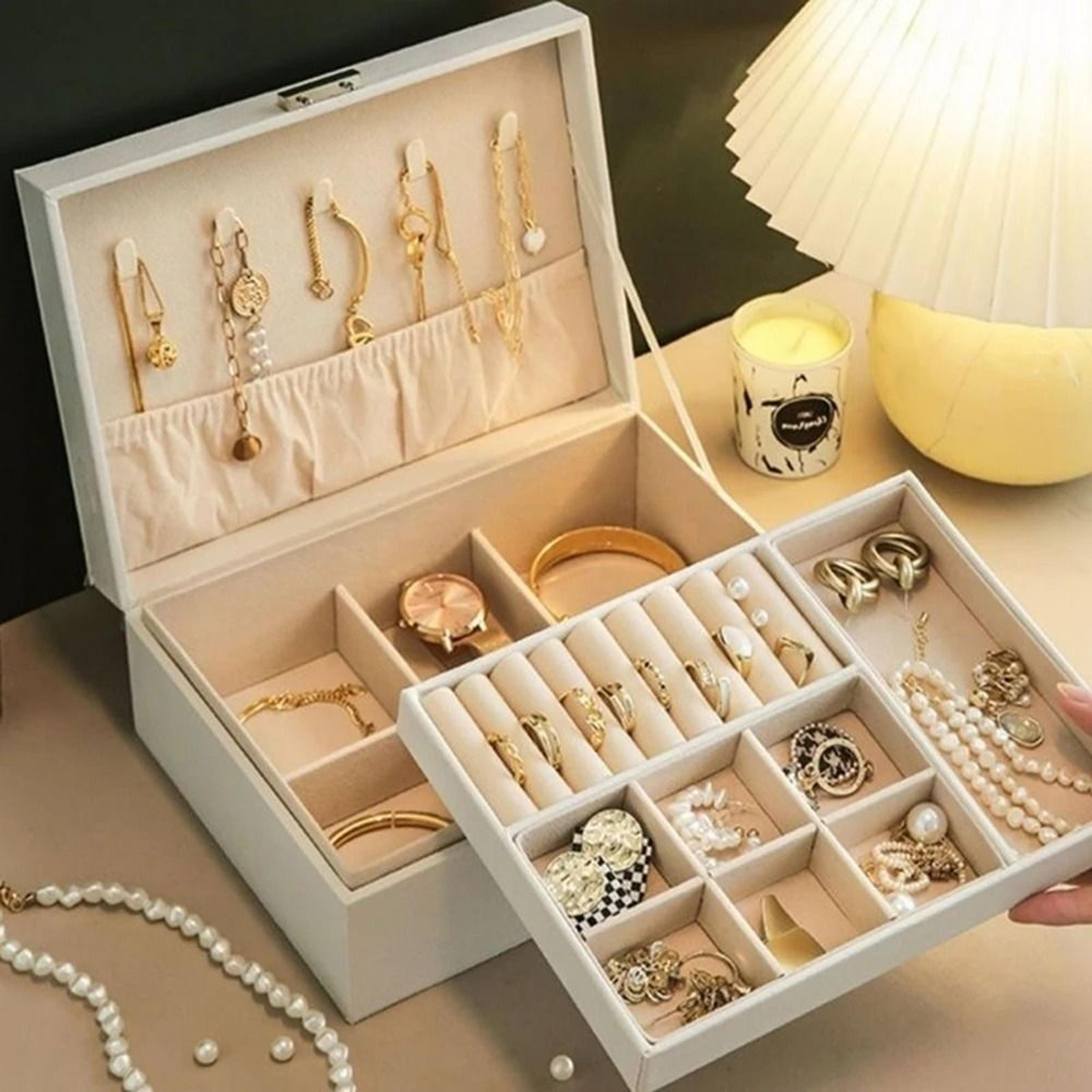 lockable double layer jewelry storage box pu leather organizer for earrings necklaces and accessories
