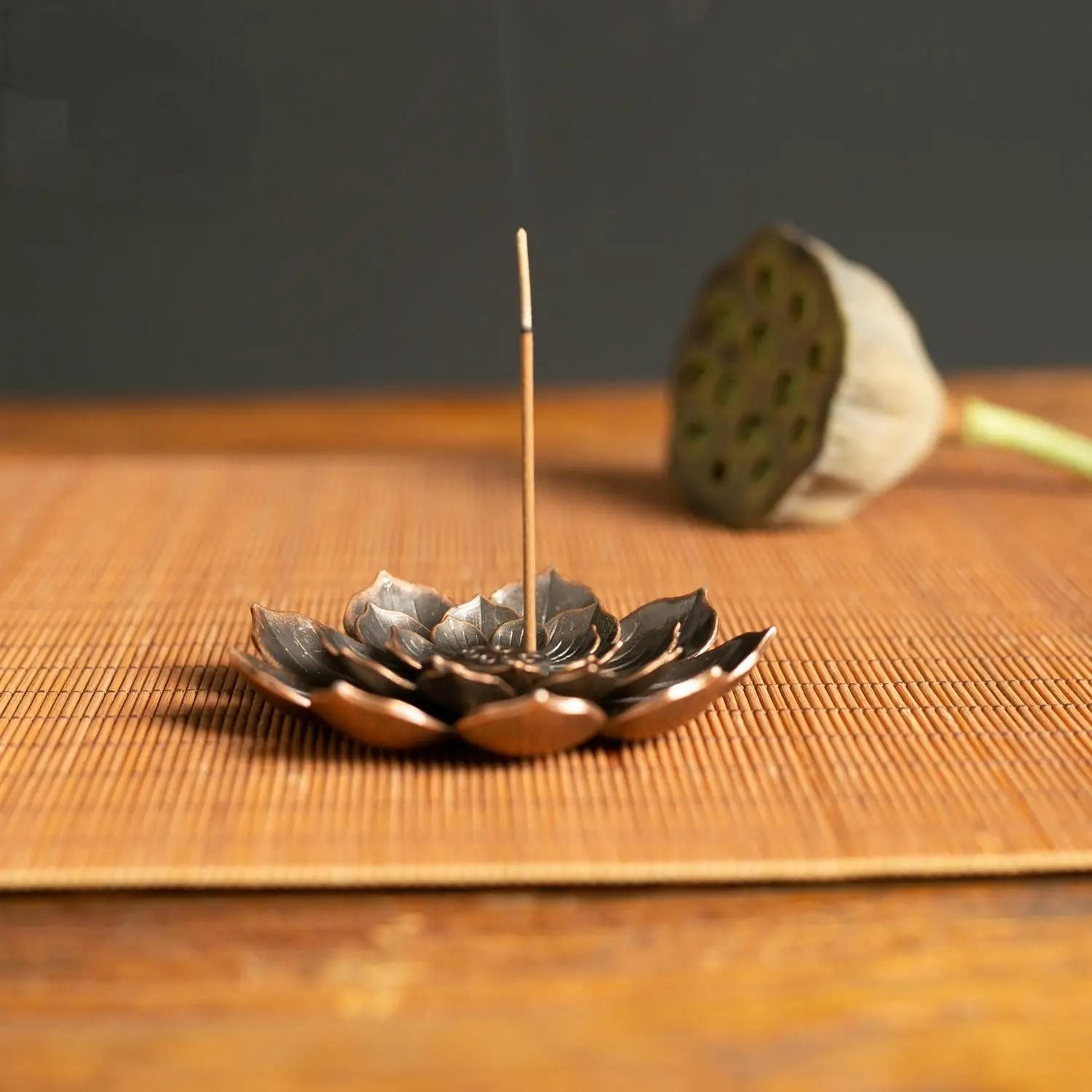 bronze lotus incense burner plate alloy stick holder for meditation and home decor
