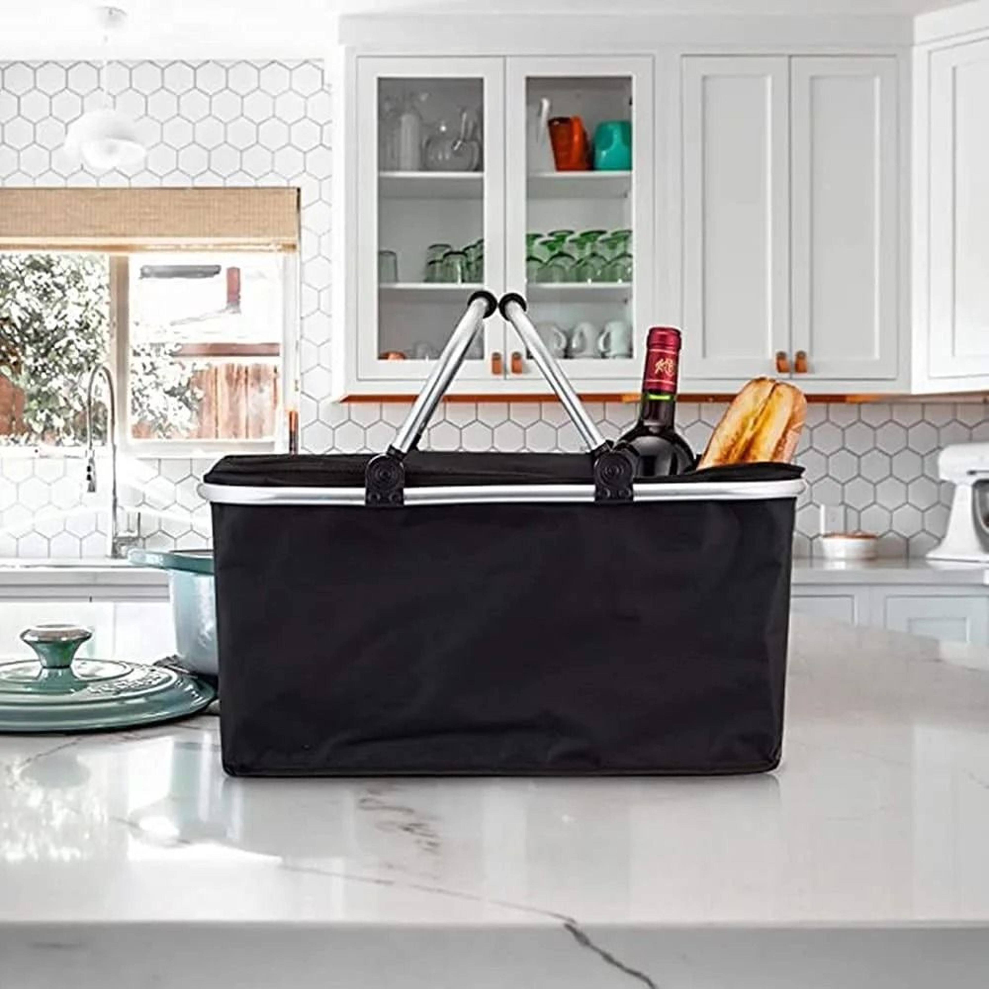 folding insulated shopping basket portable meal basket cooler bag for grocery and lunch delivery