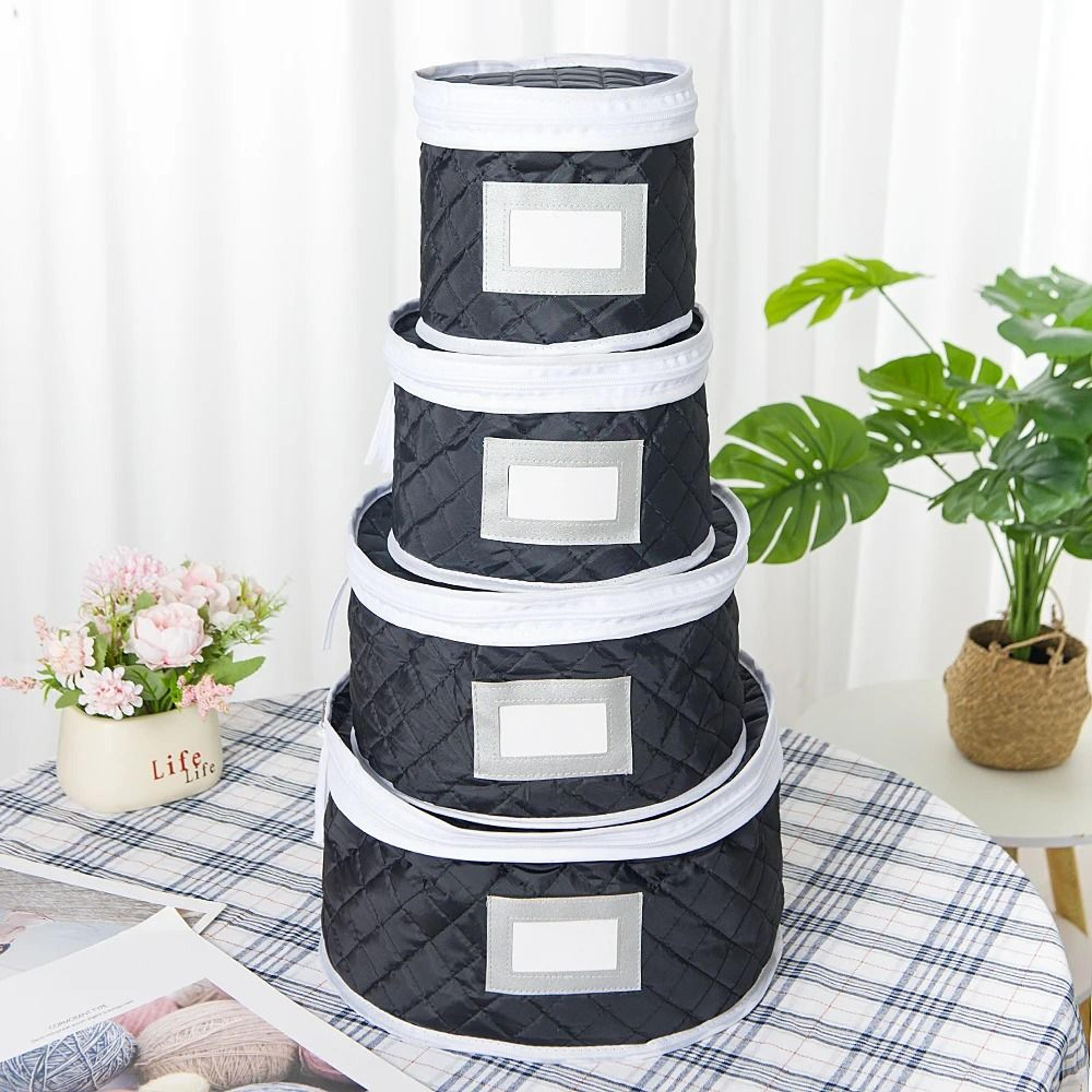 quilted tableware storage box with zipper lid for plates bowls and dishes
