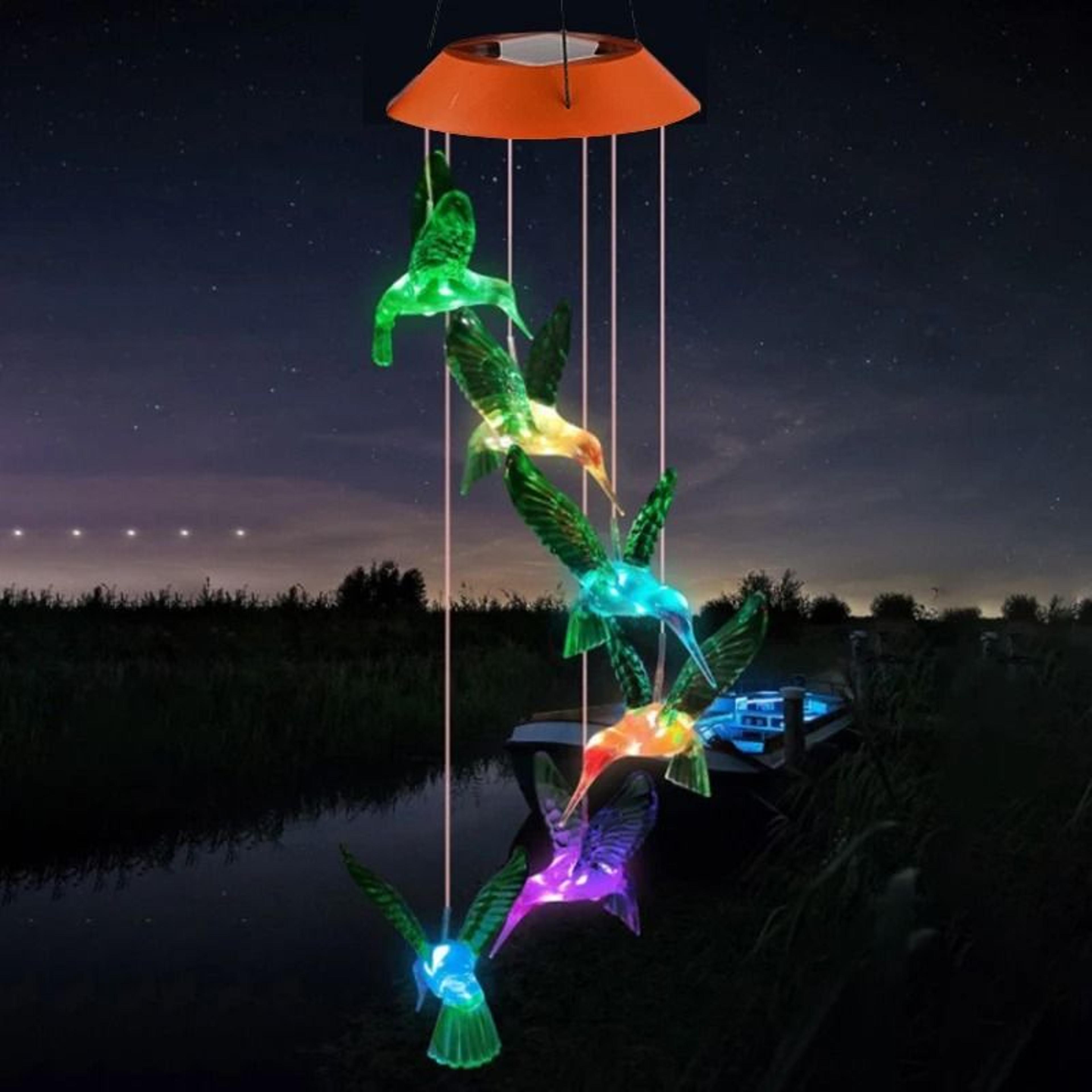 solar powered hummingbird wind chime light outdoor hanging garden lamp for patio courtyard and balcony decor