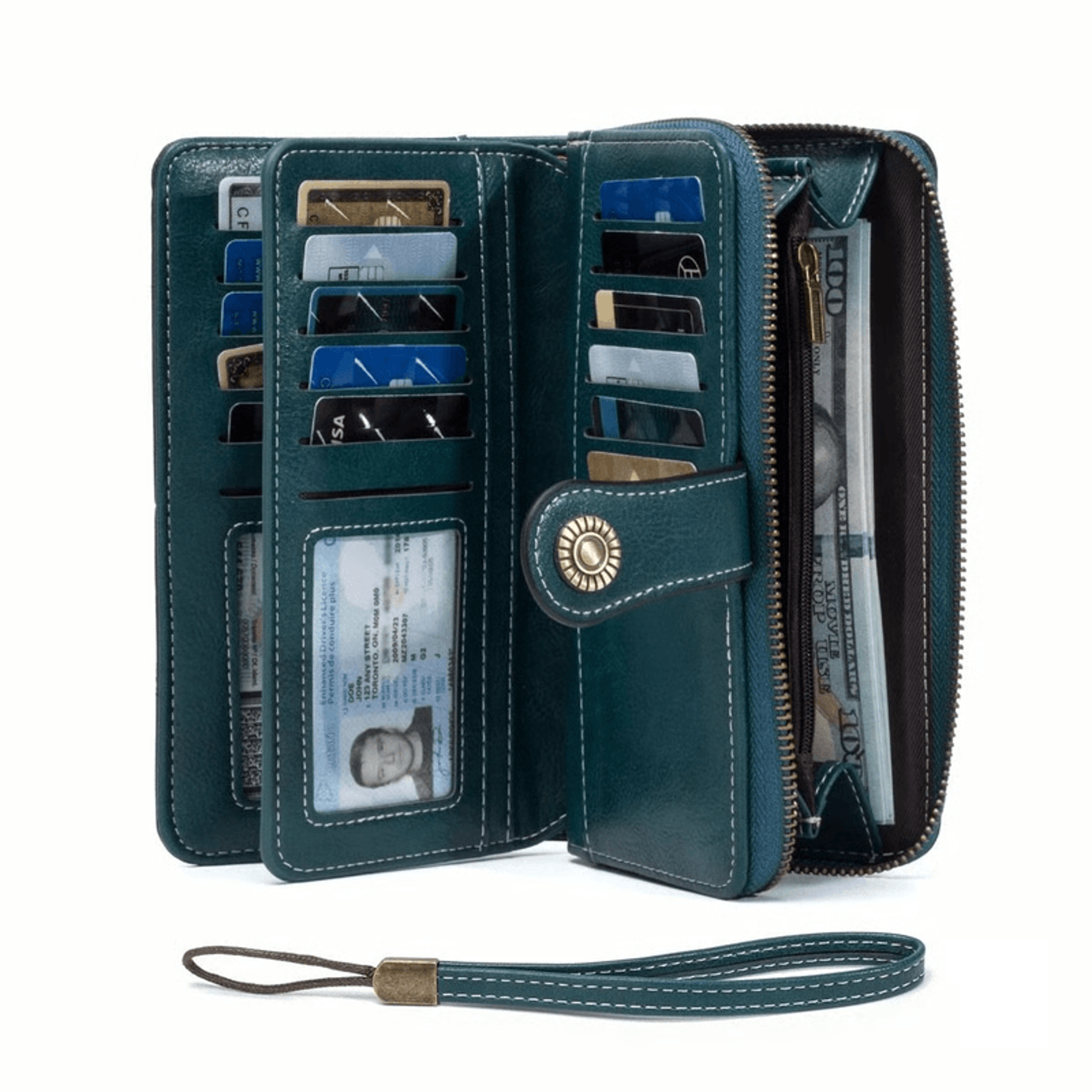 rfid anti theft leather wallet clutch for cards & cash, secure travel accessory