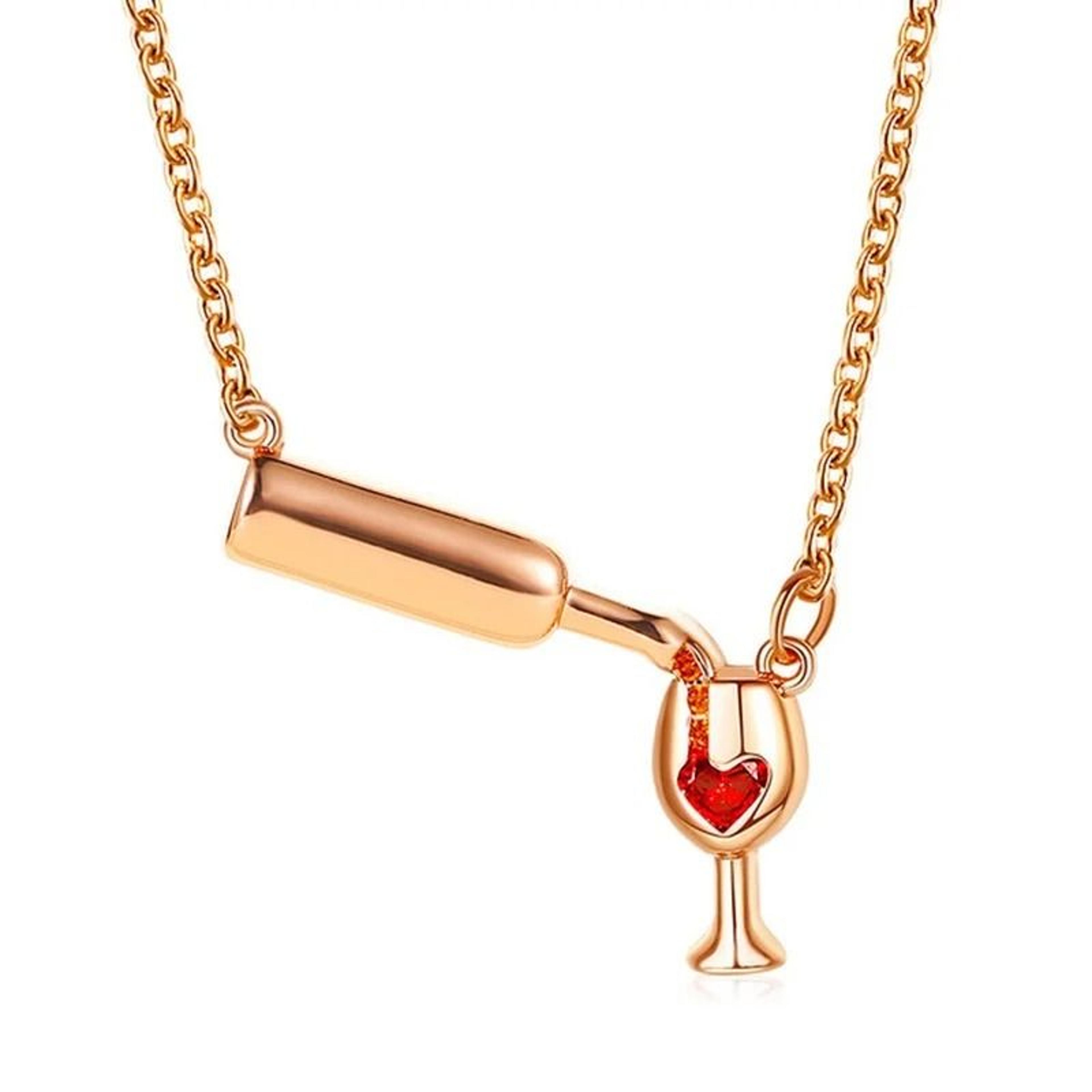 crystal red heart pendant necklace rhinestone wine bottle charm clavicle chain for wome
