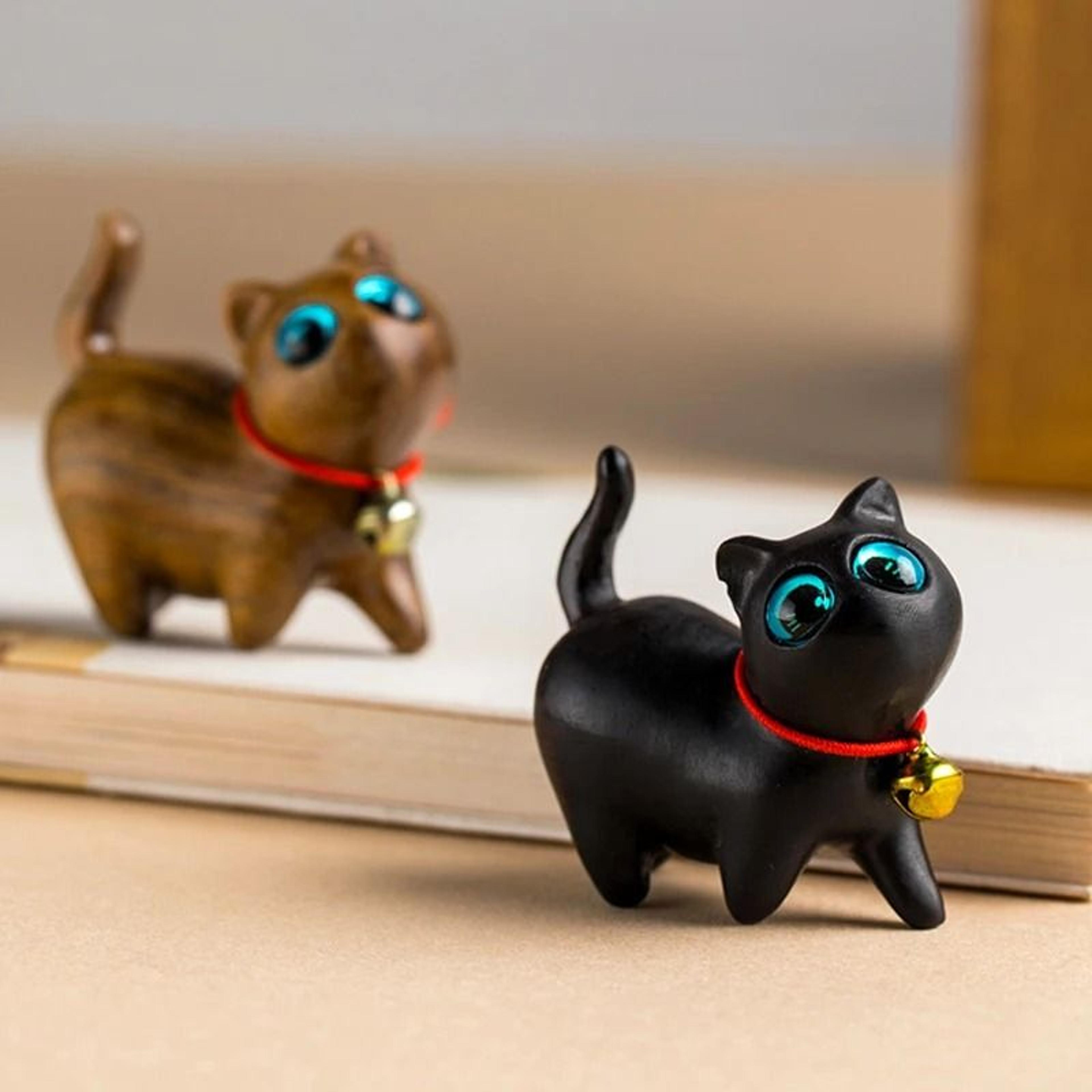 handmade sandalwood kawaii cat miniature figurine