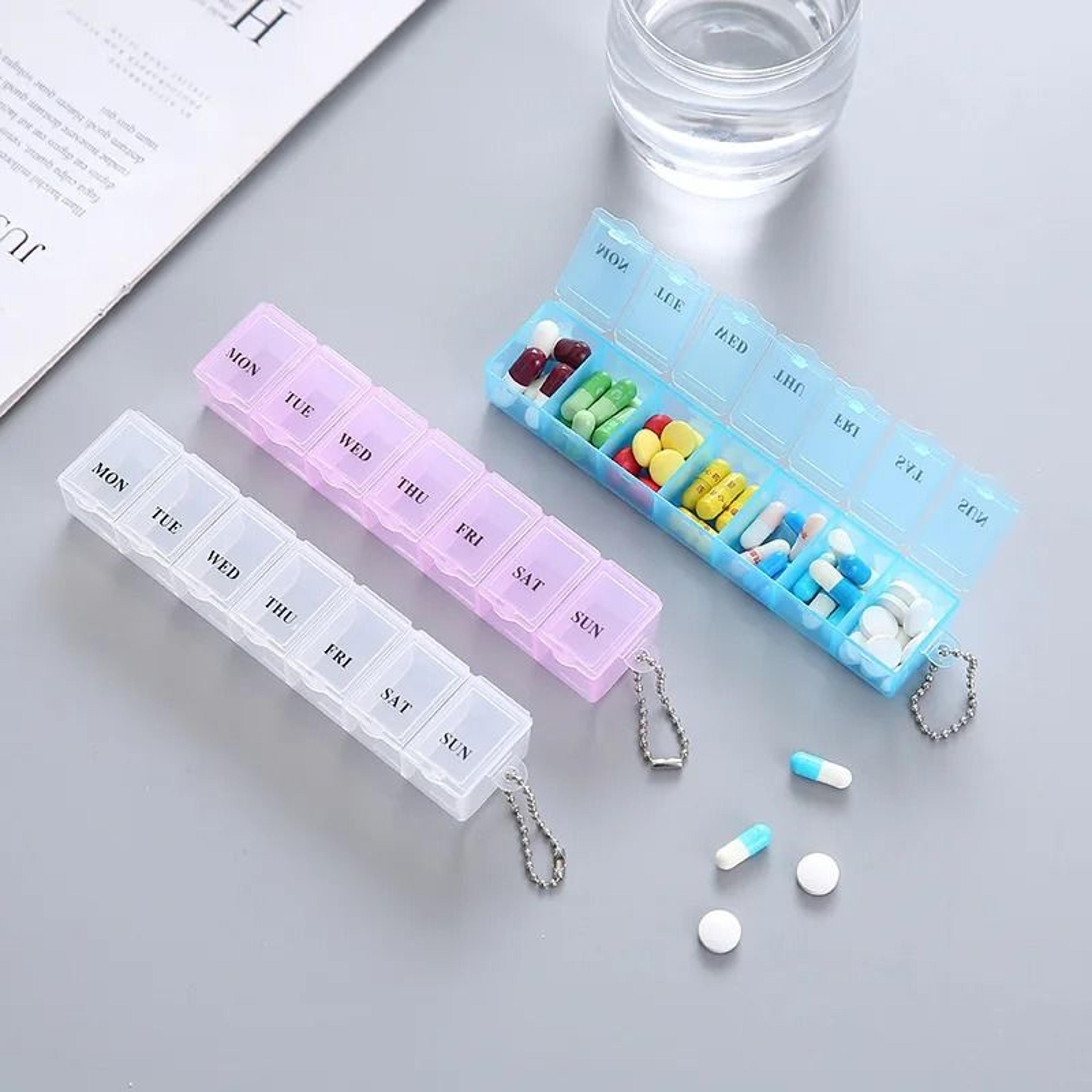 weekly 7 day pill organizer and medication storage container
