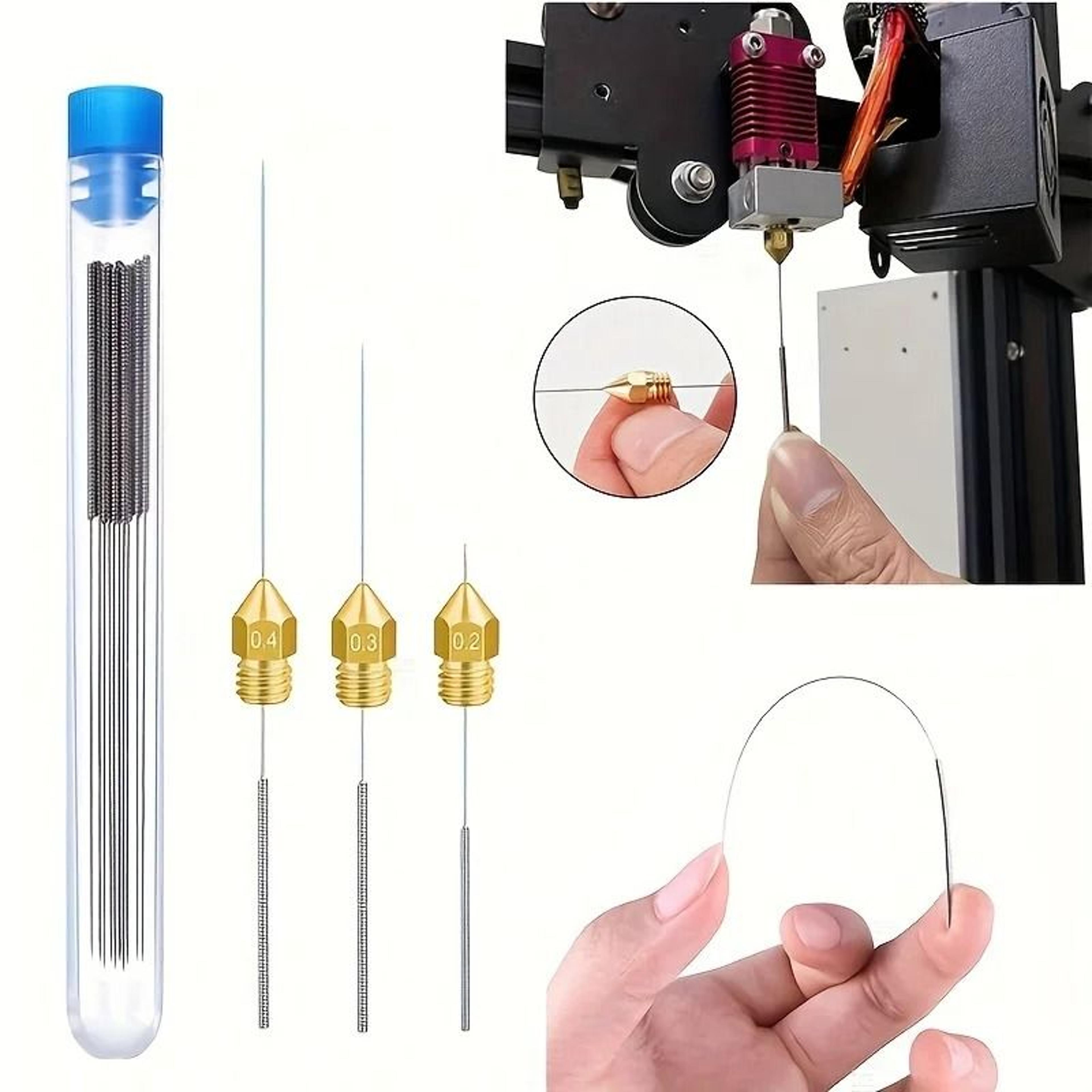 10 piece 3d printer nozzle cleaning kit stainless steel needles for clogging and maintenance