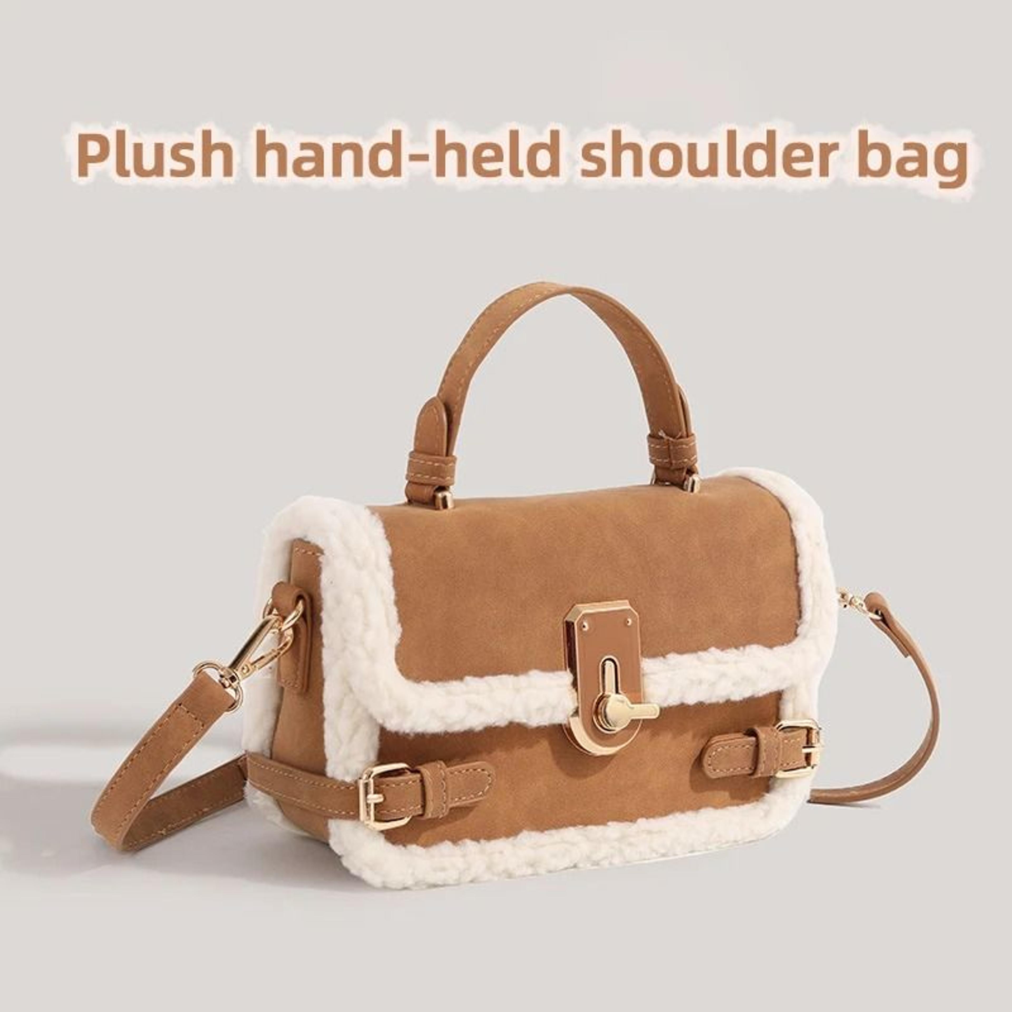 autumn and winter plush patchwork commuter bag