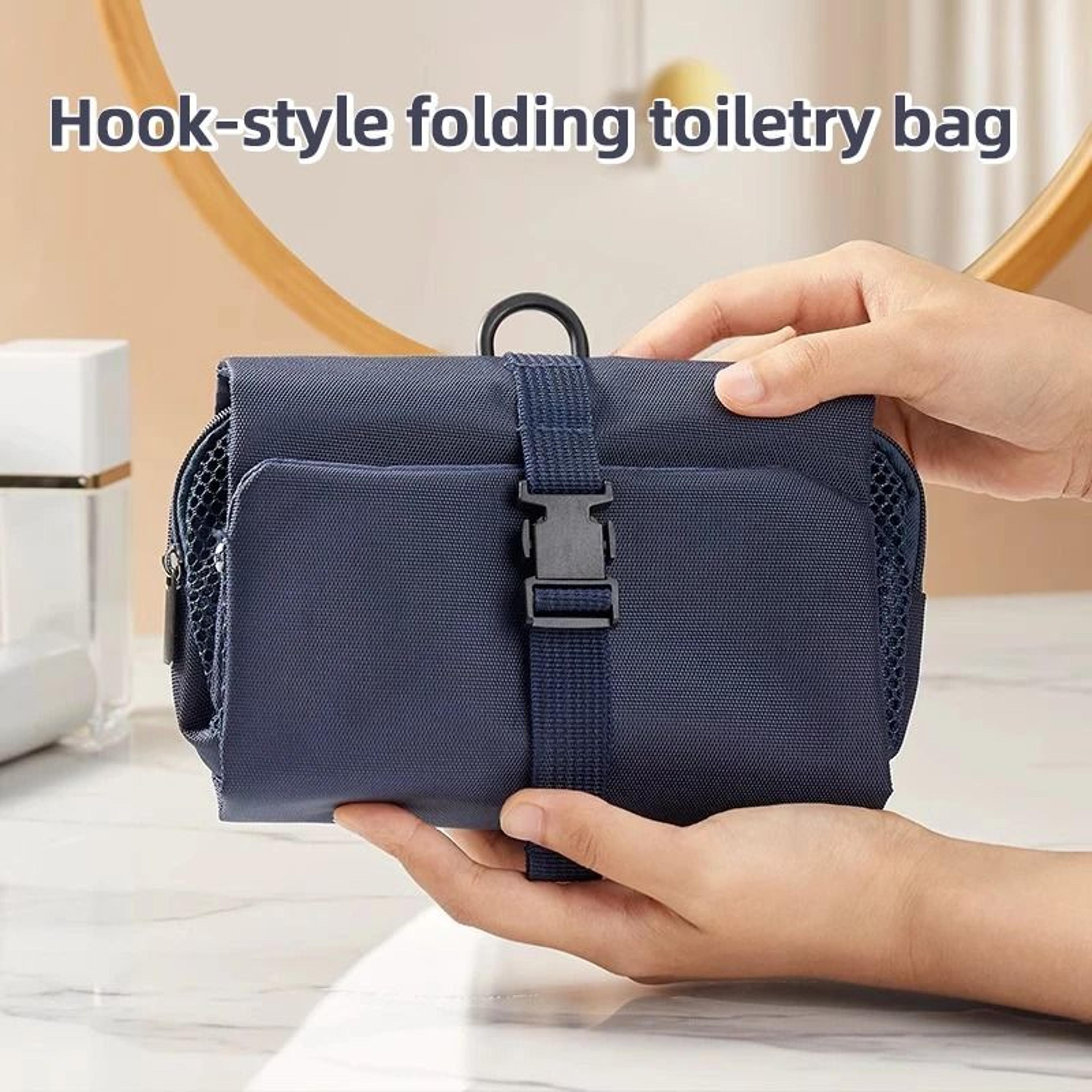portable folding toiletry bag with hanging hook