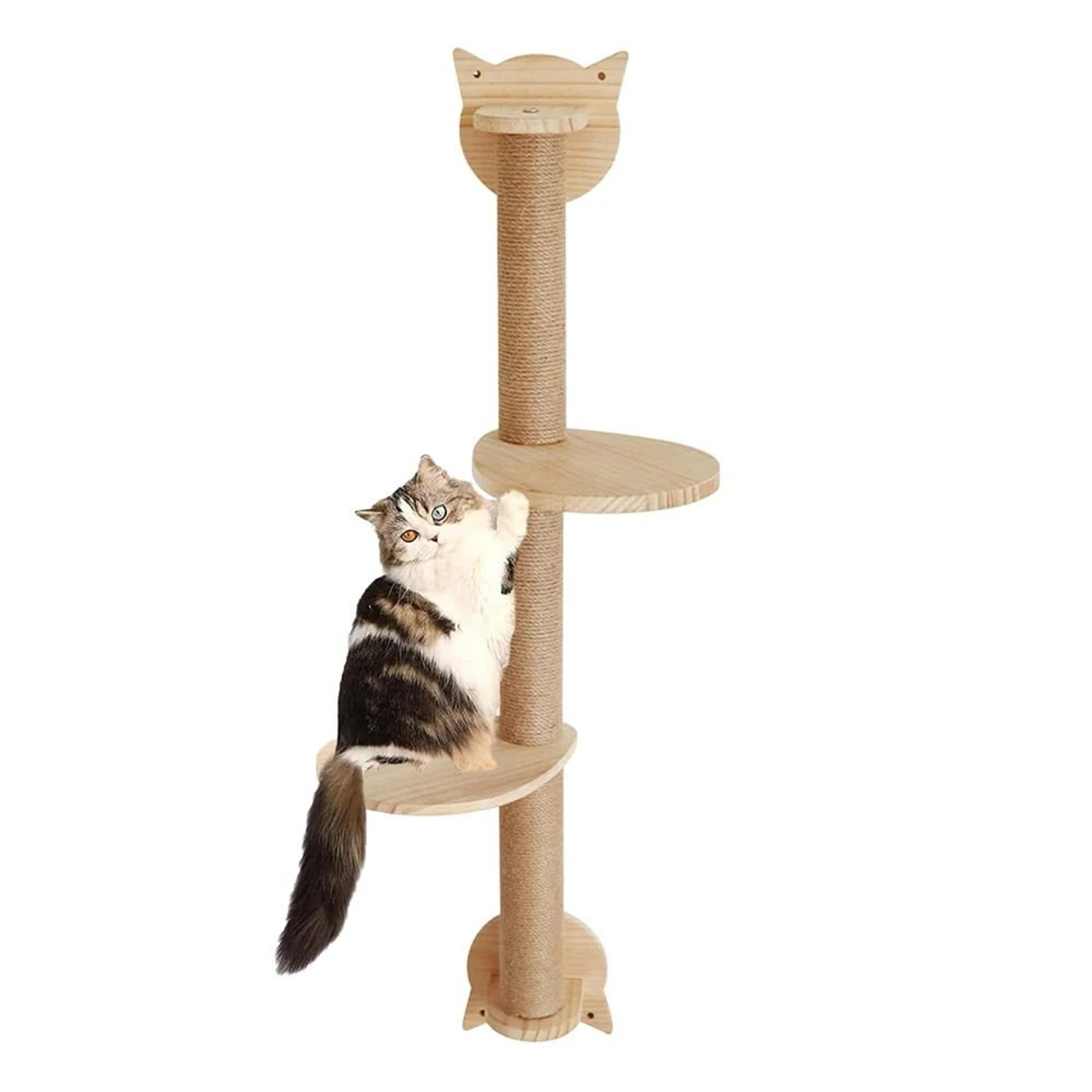 vertical wall-mounted cat scratching tower with perch platforms