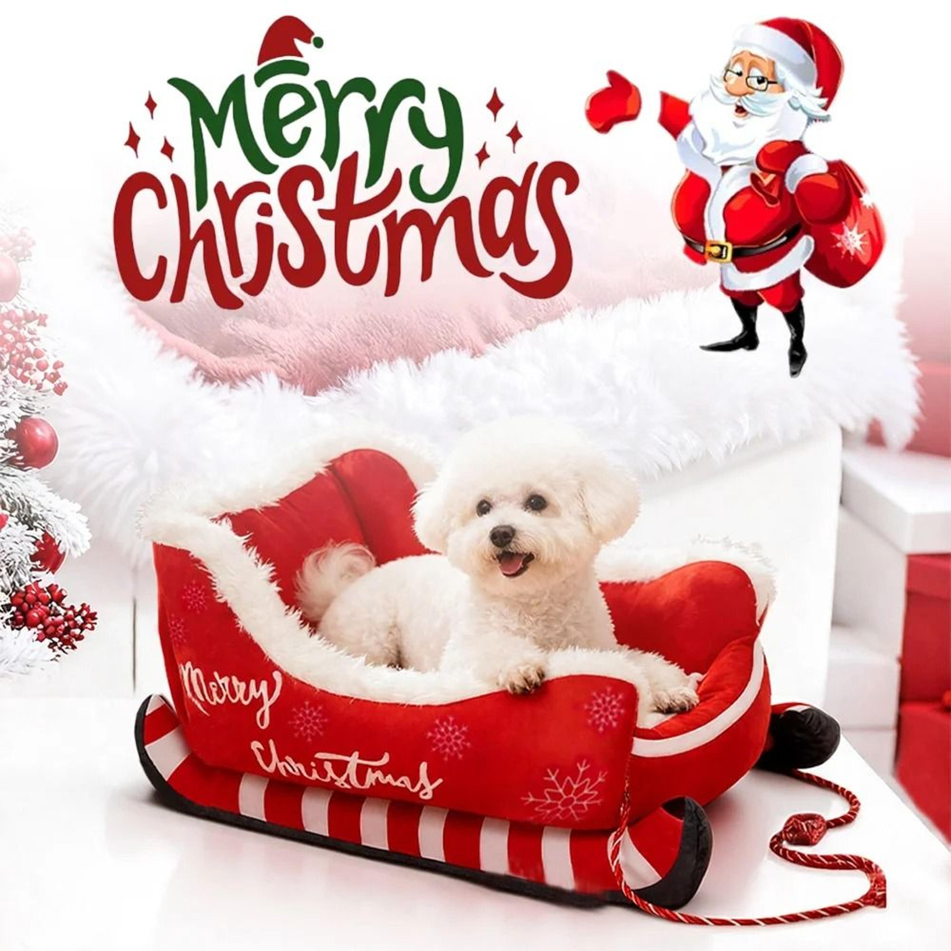 christmas sleigh festive plush pet bed