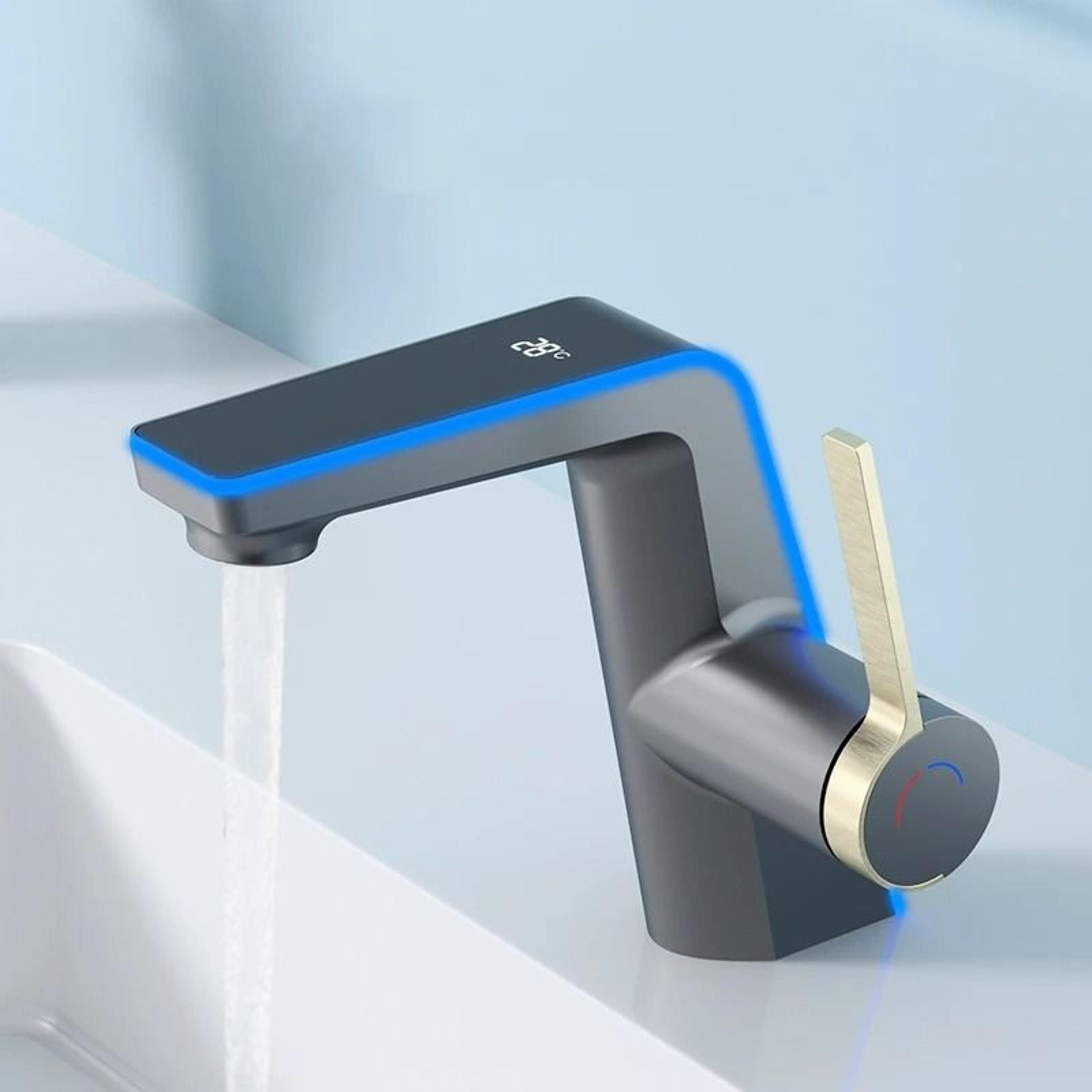 high-end led temperature display basin faucet with dual sprayer