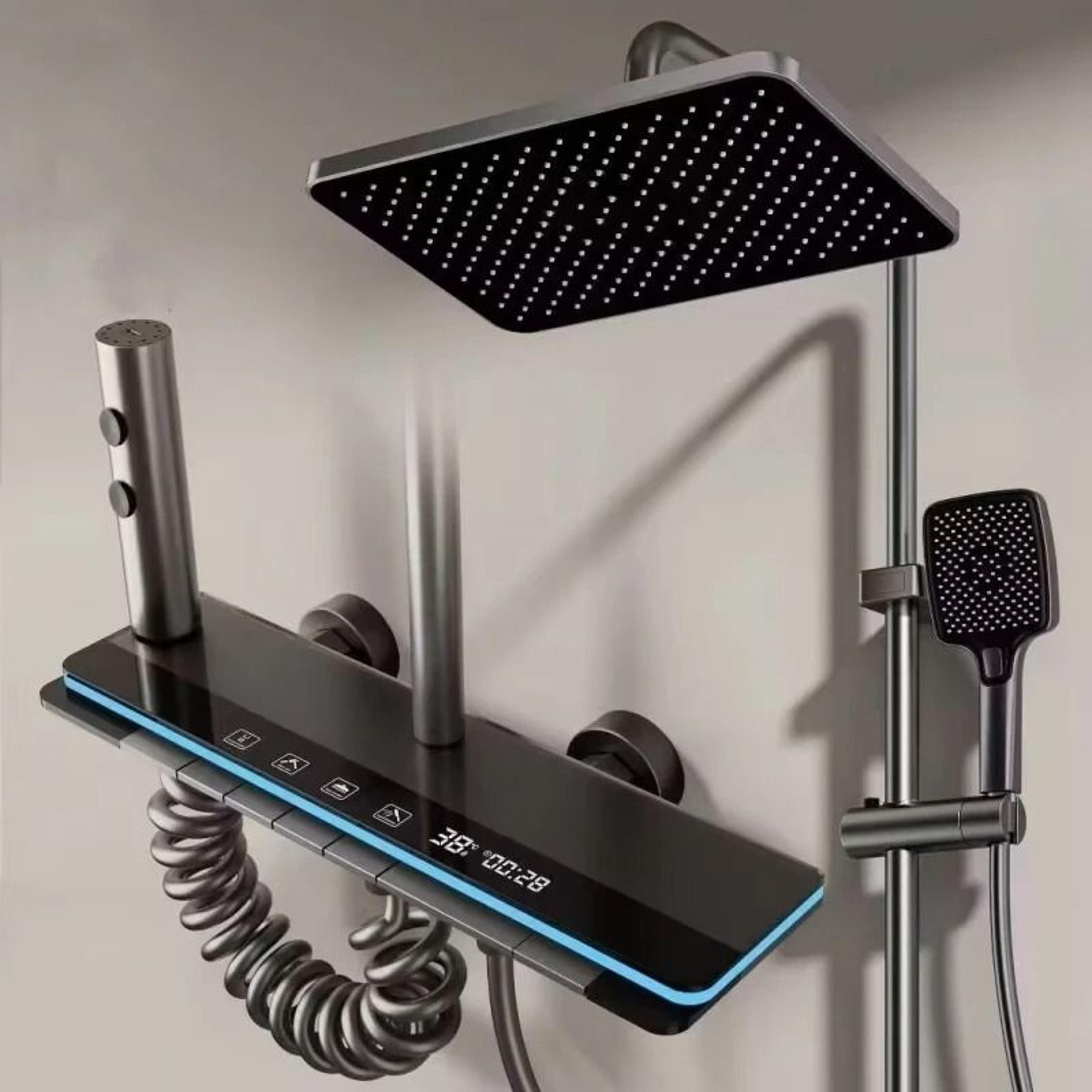 luxury digital display shower system with ambient lighting and piano keys