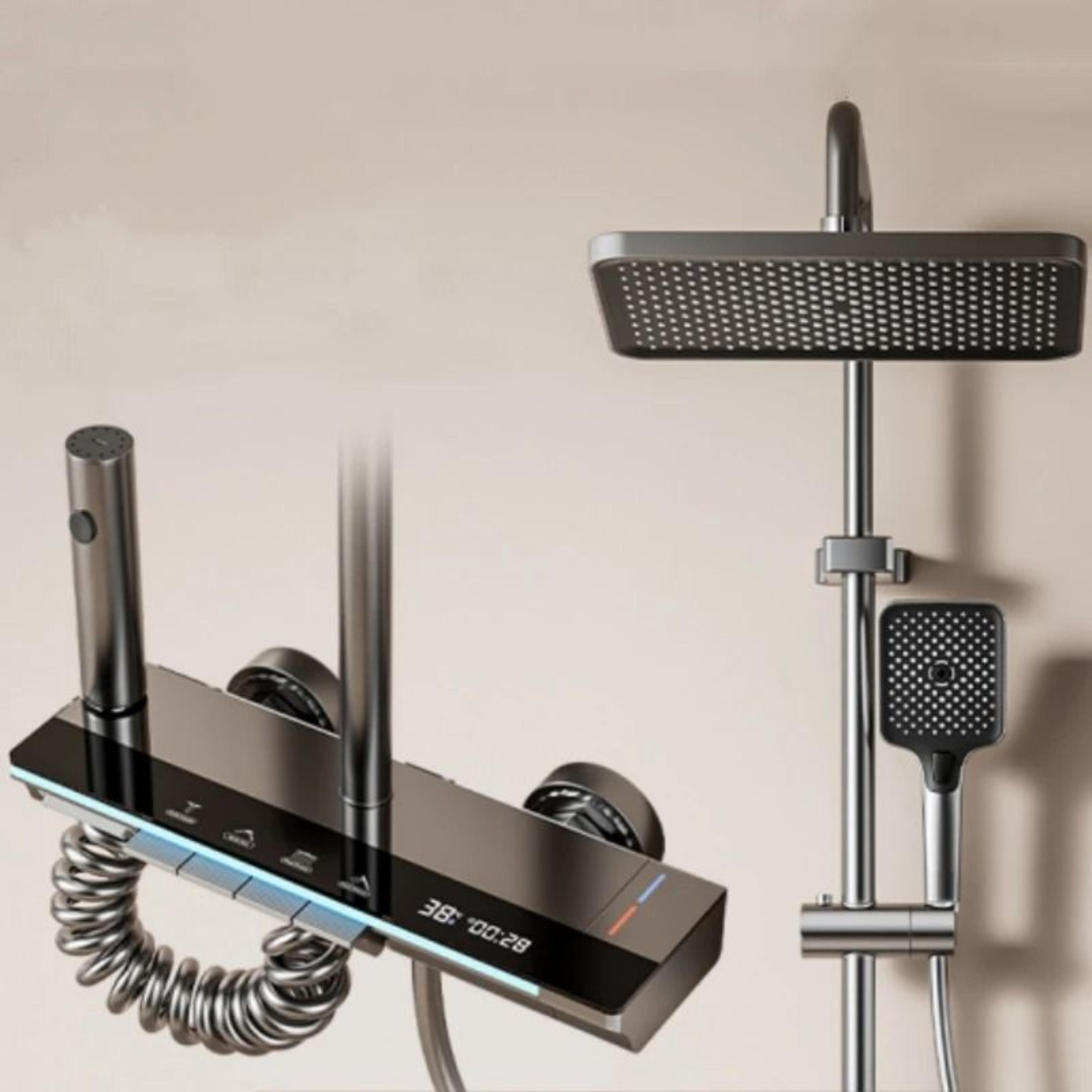 luxury digital temperature display shower system with 4 way water outlet