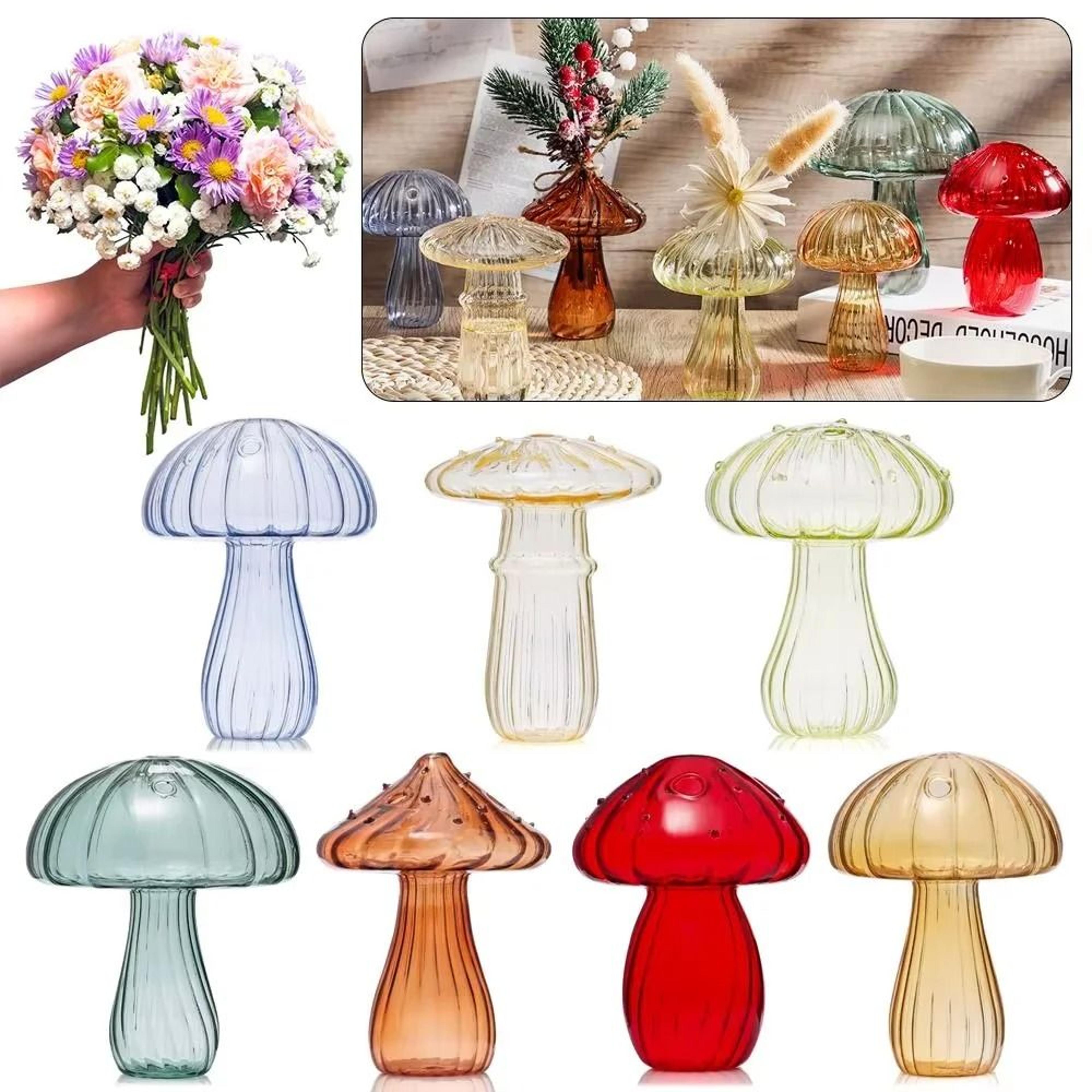 whimsical mushroom glass hydroponic vase and aromatherapy bottle