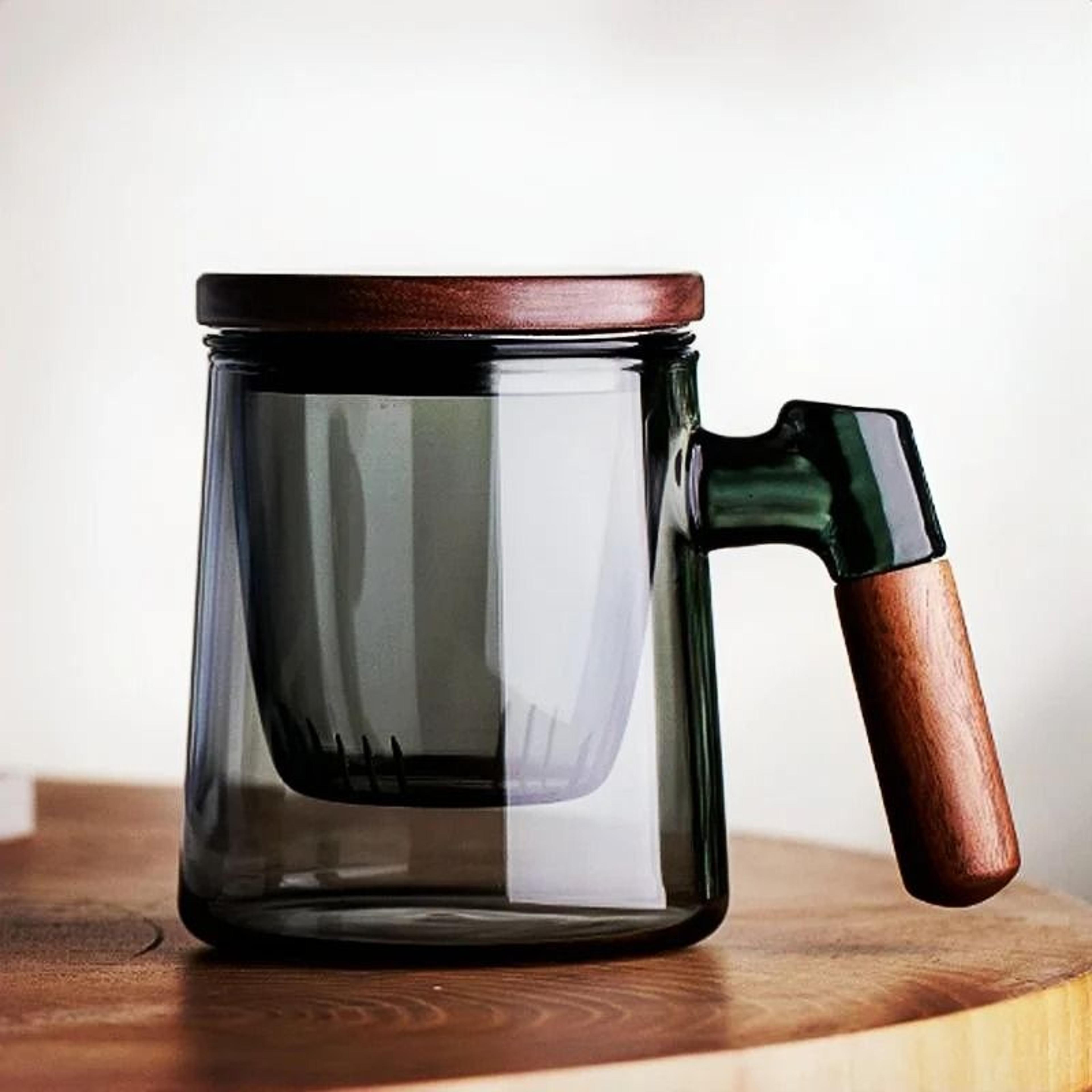 400ml walnut wooden handle glass infuser mug