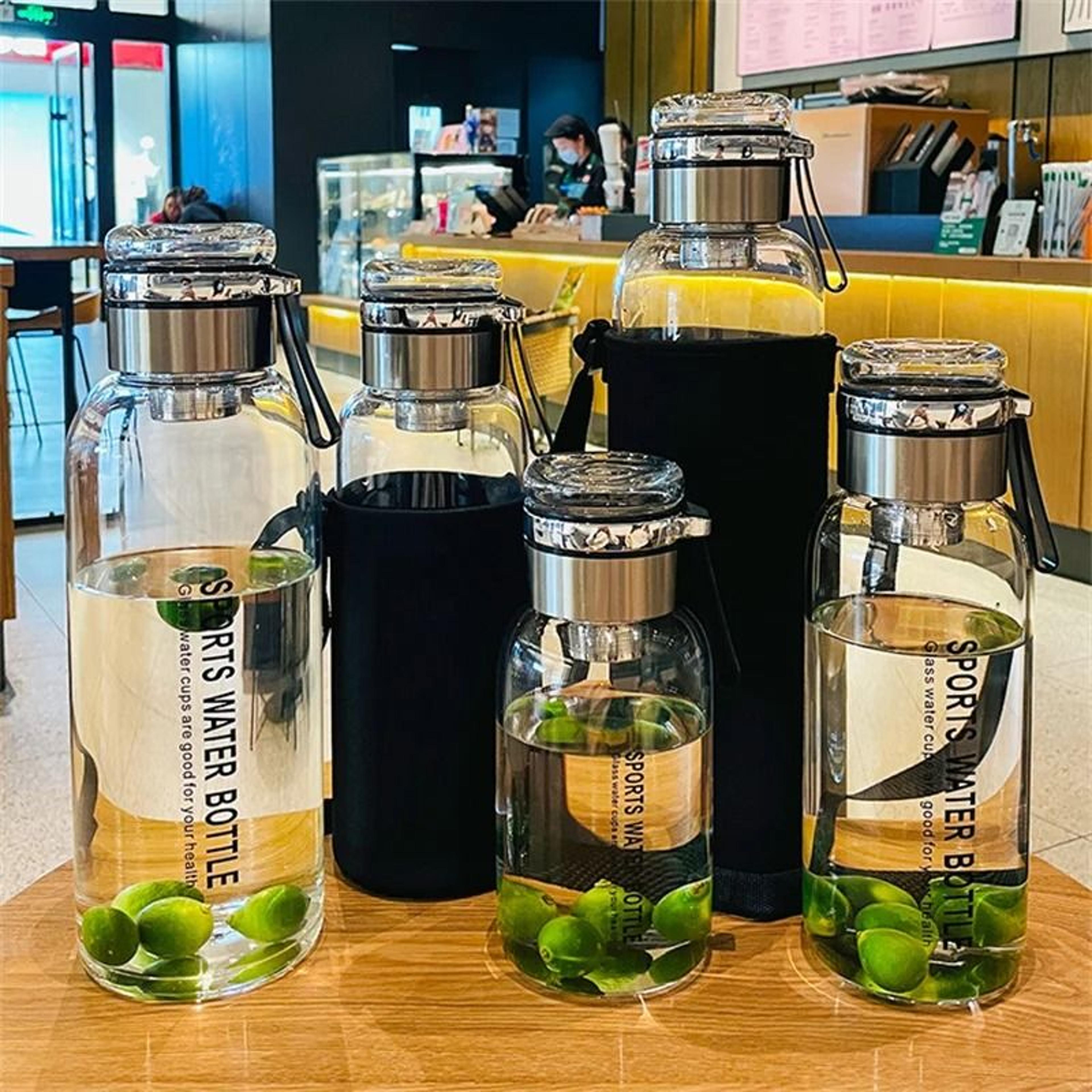 portable leakproof large capacity glass water bottle for outdoor sports
