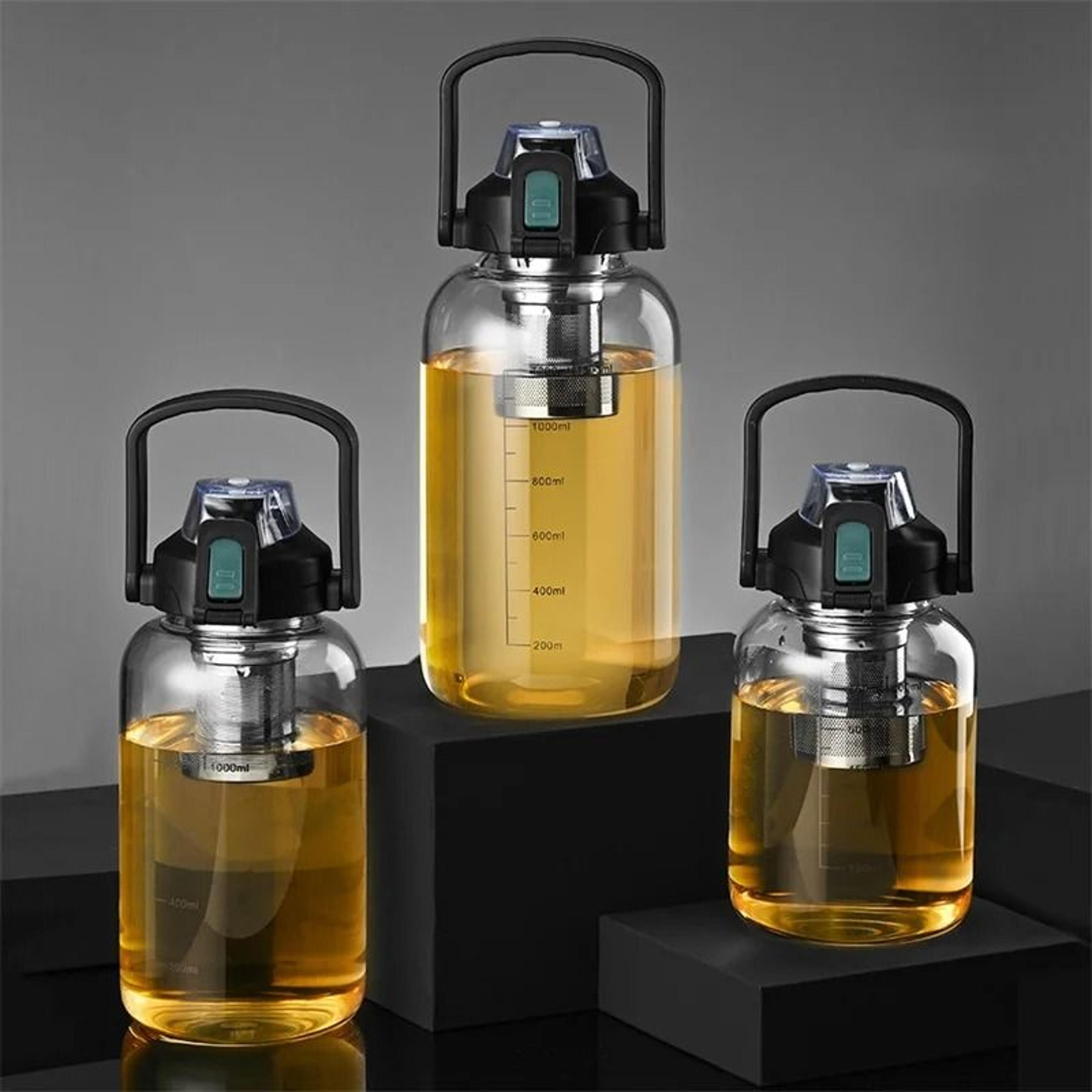 large capacity glass water bottle with tea infuser and strainer