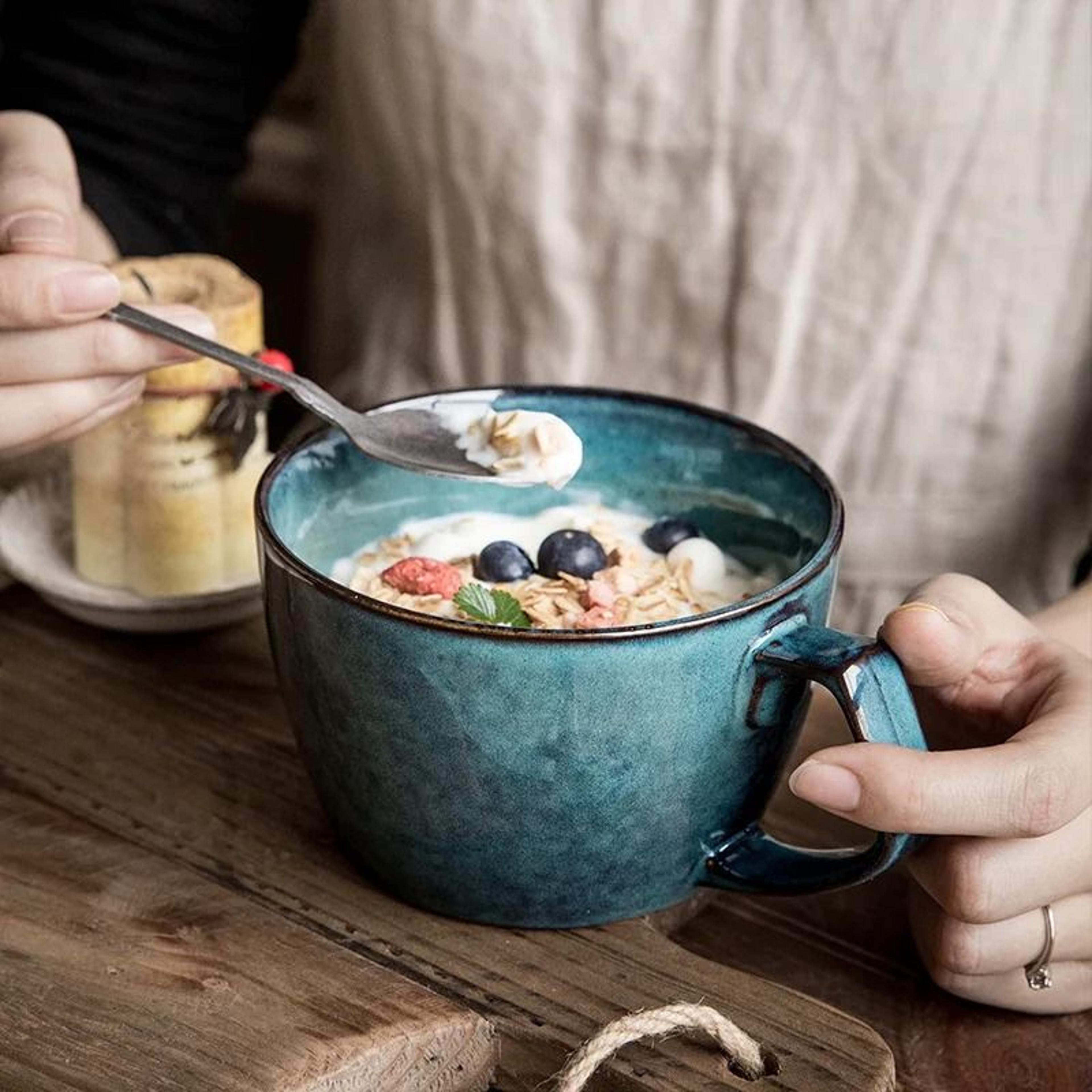 sydney blue large capacity ceramic oat cup