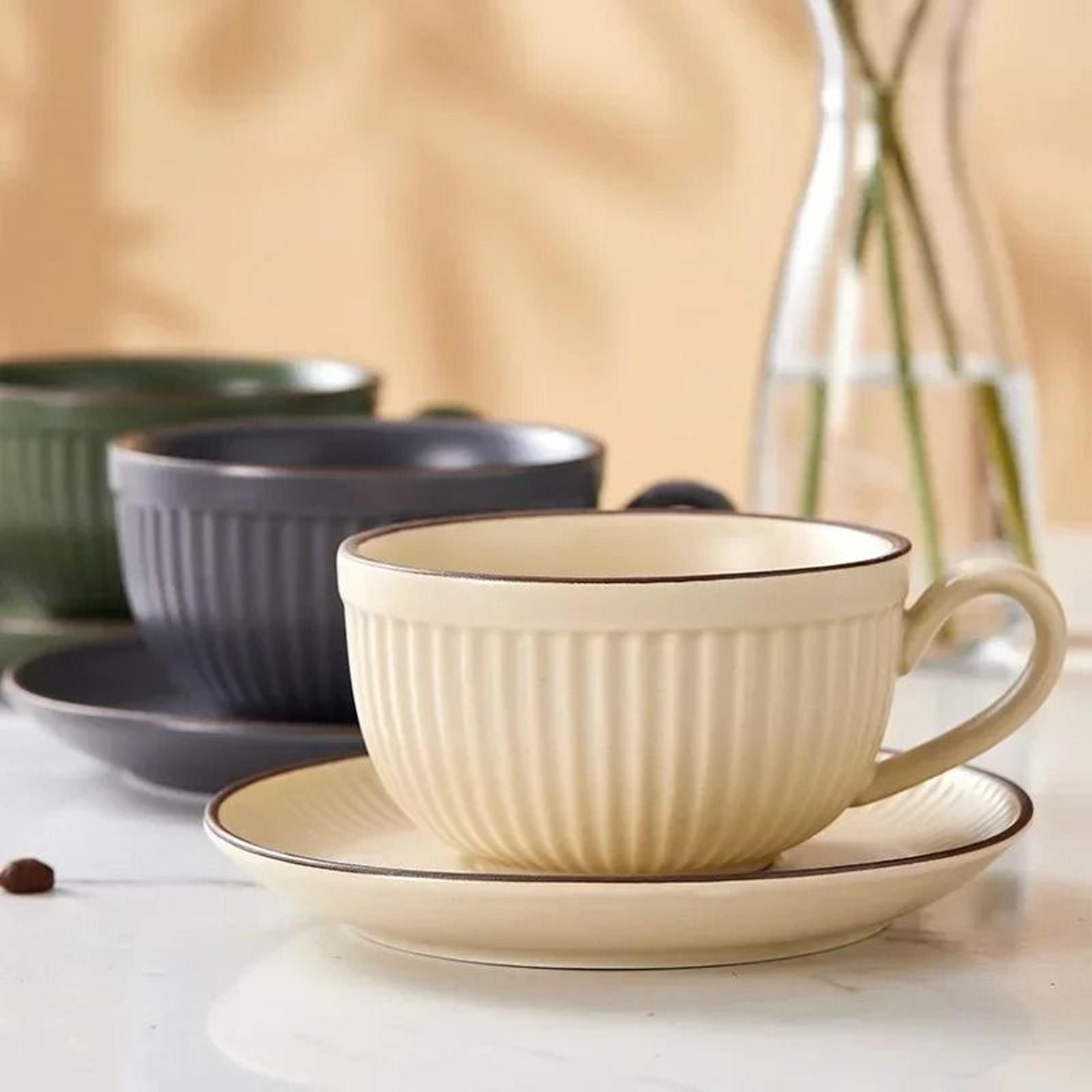 retro pumpkin ceramic cup and saucer set
