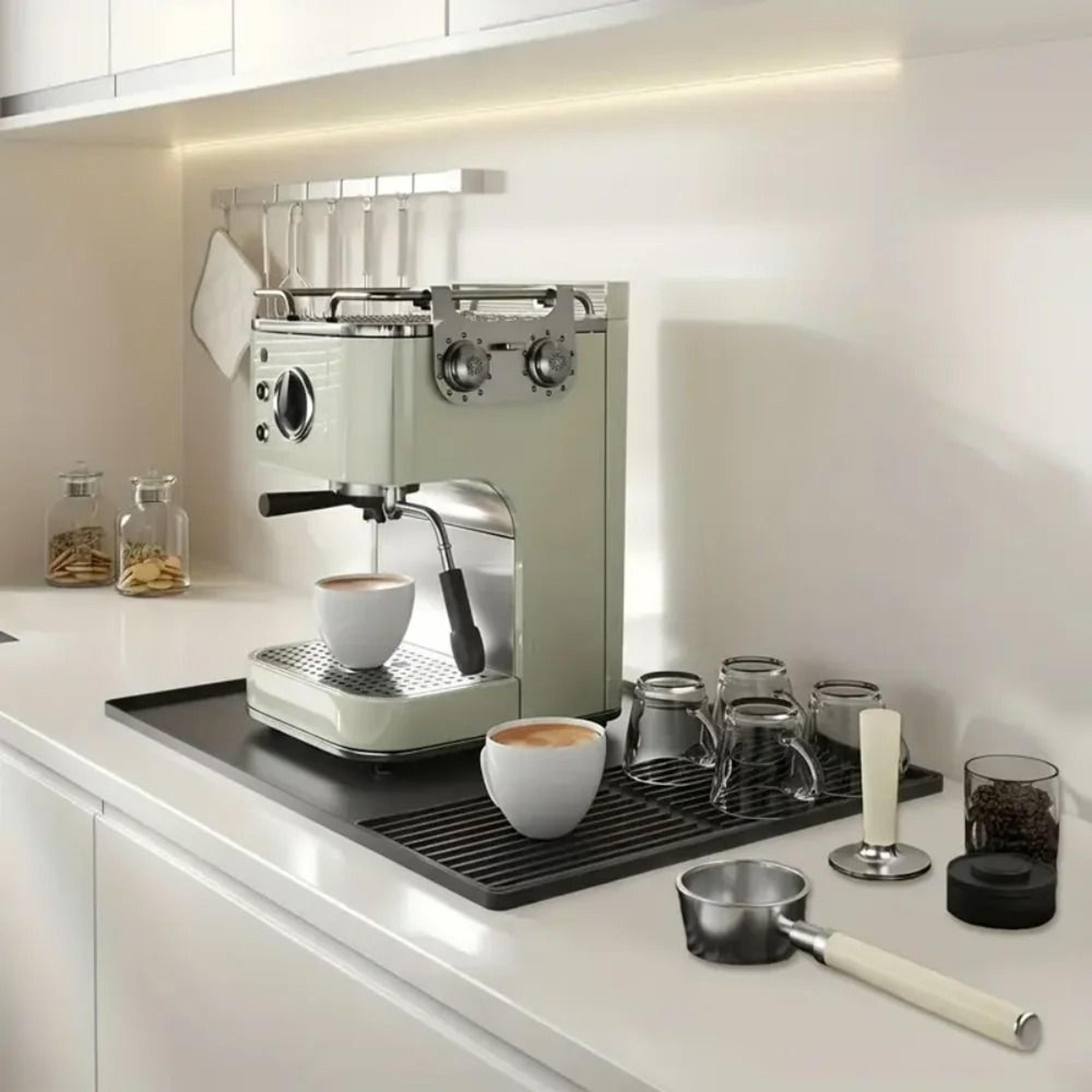 professional high-grip silicone coffee station mat with raised containment edges