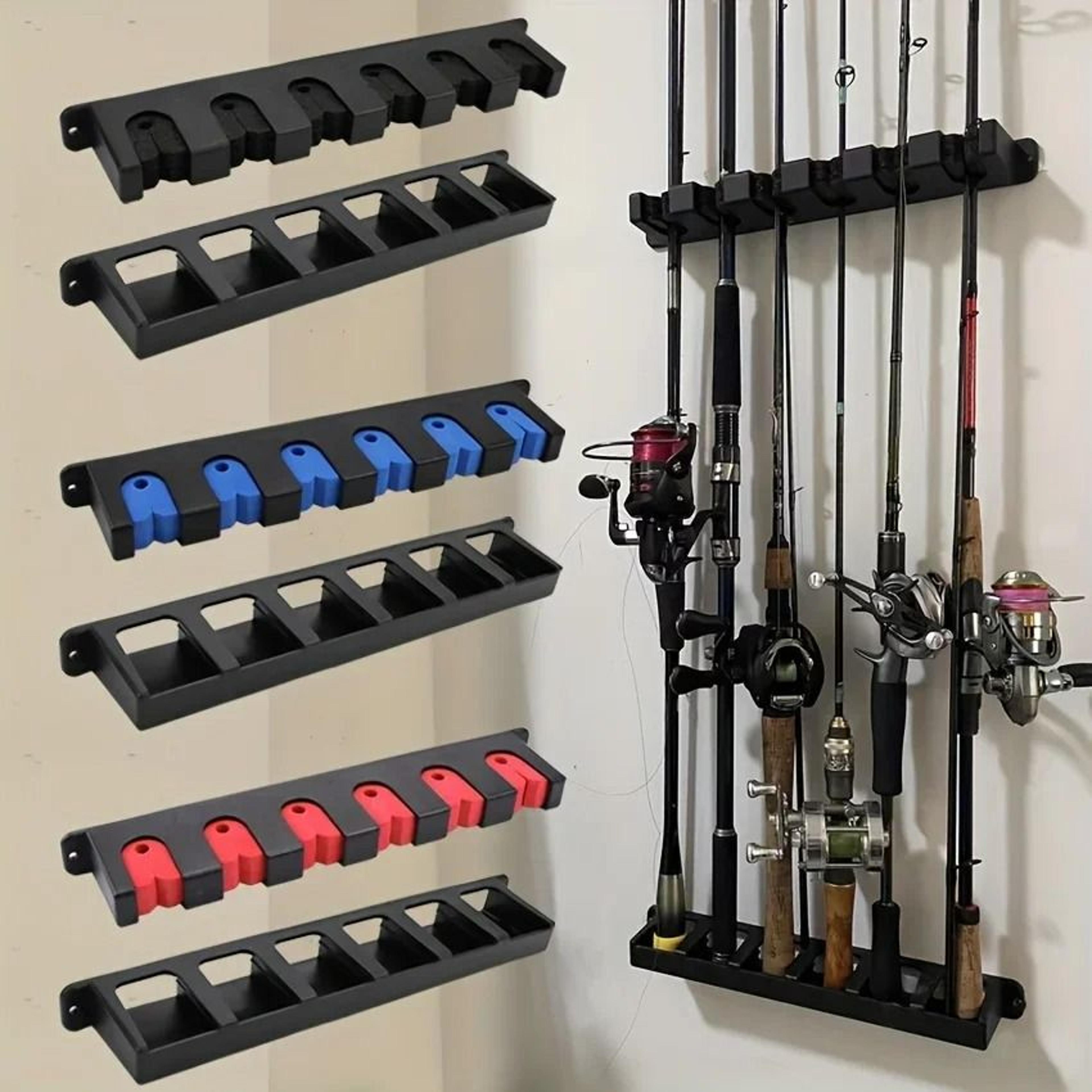 vertical wall mounted fishing rod rack and organizer
