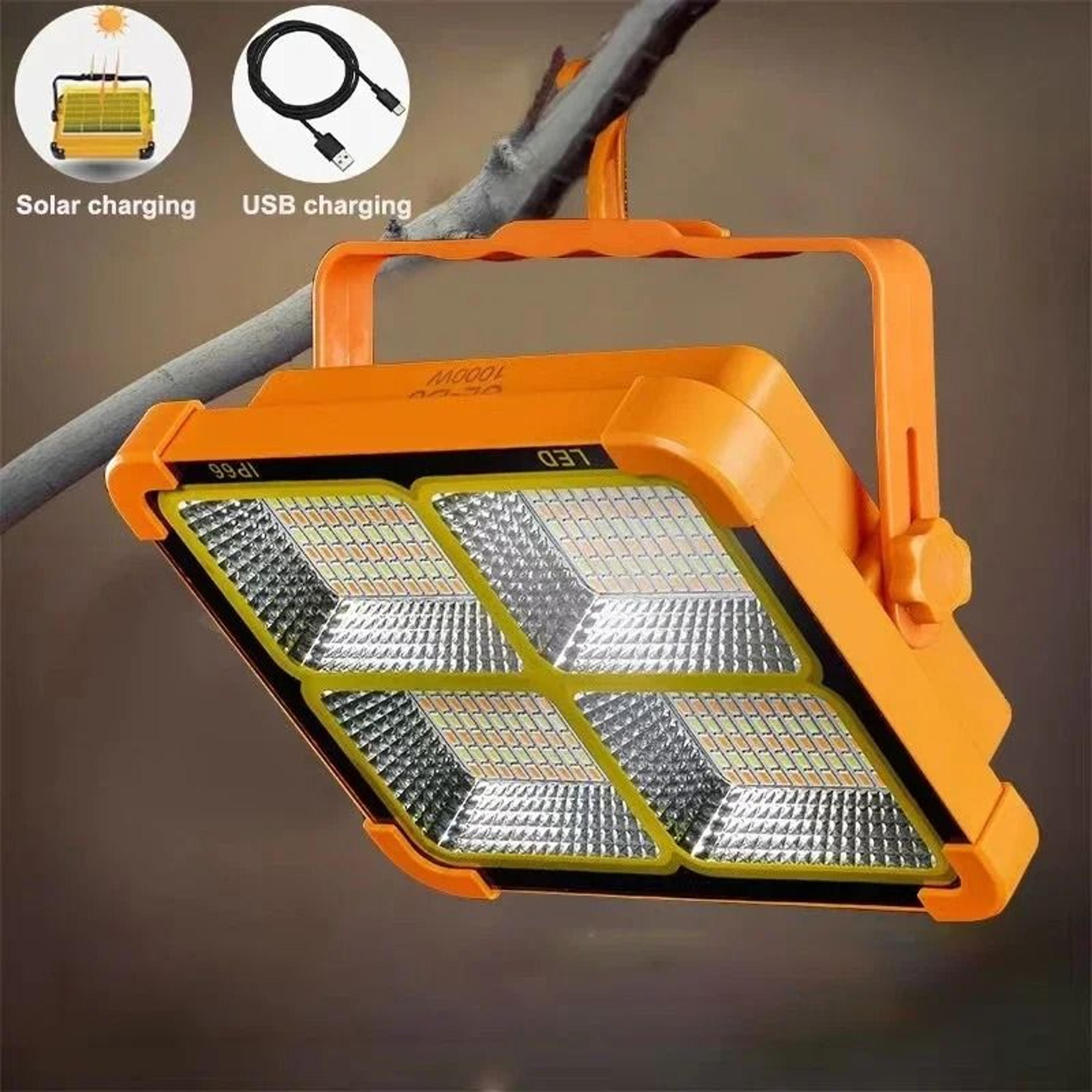solar portable camping flood light with integrated stand