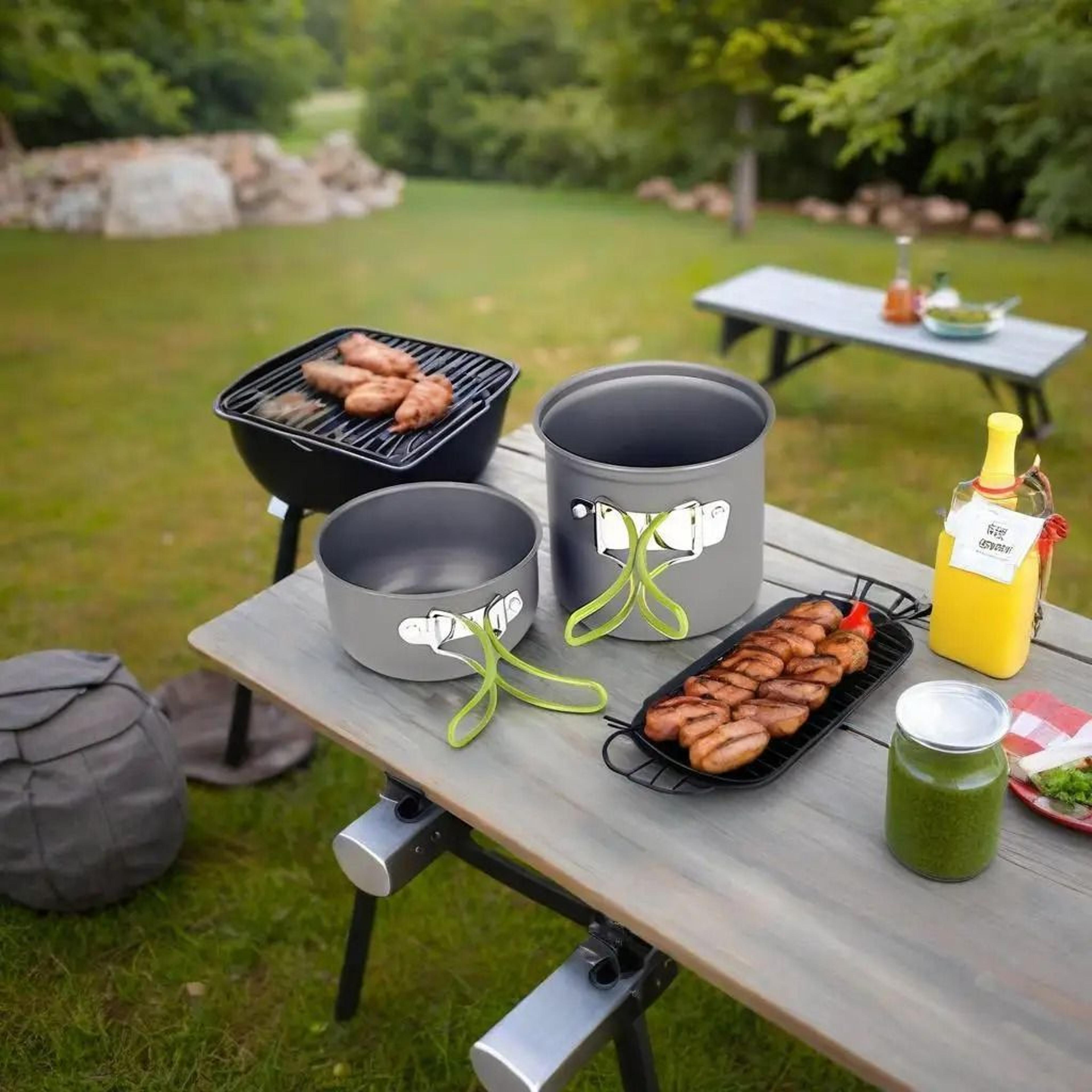 professional 1-2 person compact picnic cookware & tableware set