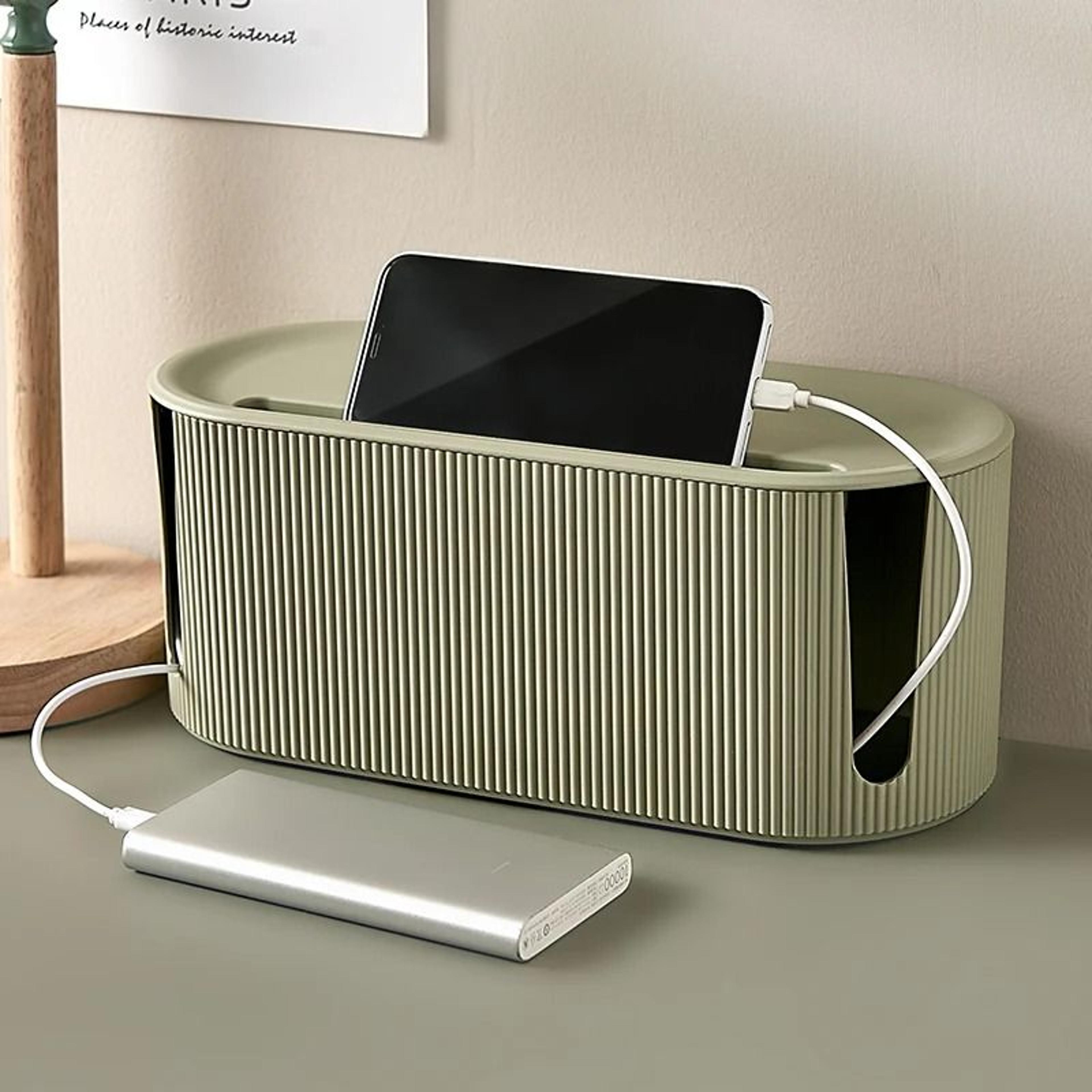 nordic style cable management box – sleek desktop organizer for power strips & wifi routers