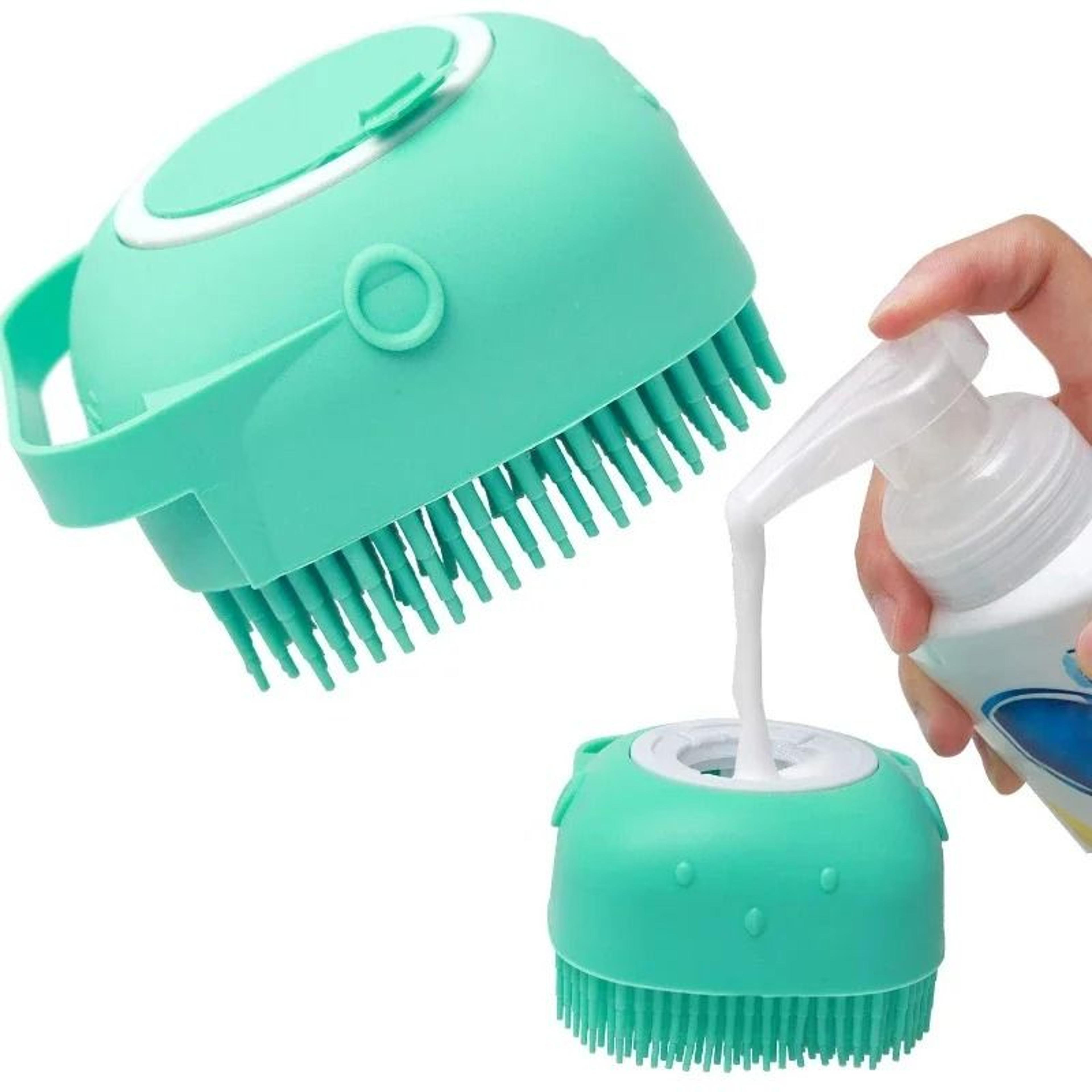 2-in-1 pet shampoo dispenser and massage brush