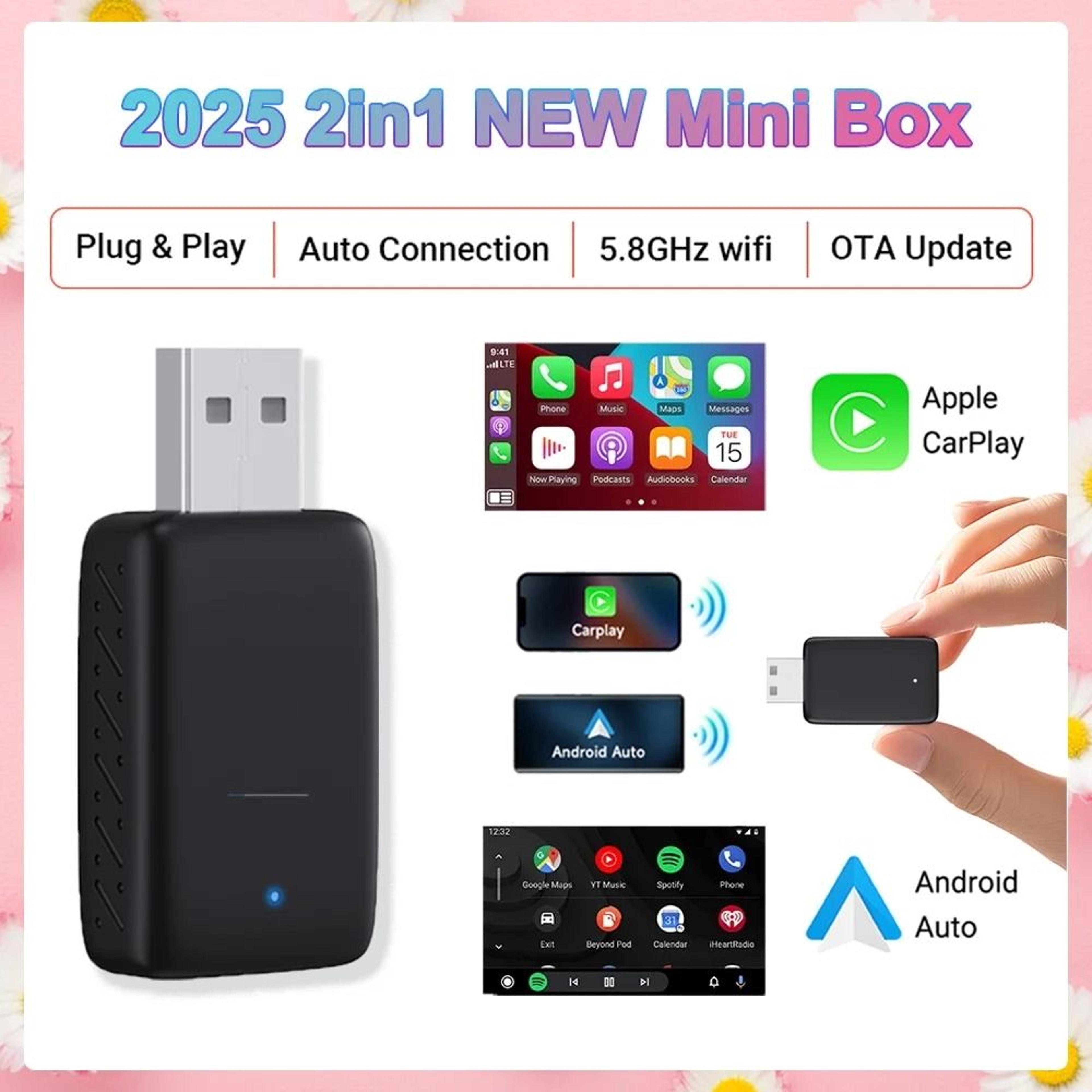 2-in-1 wireless carplay & android auto smart mini box
