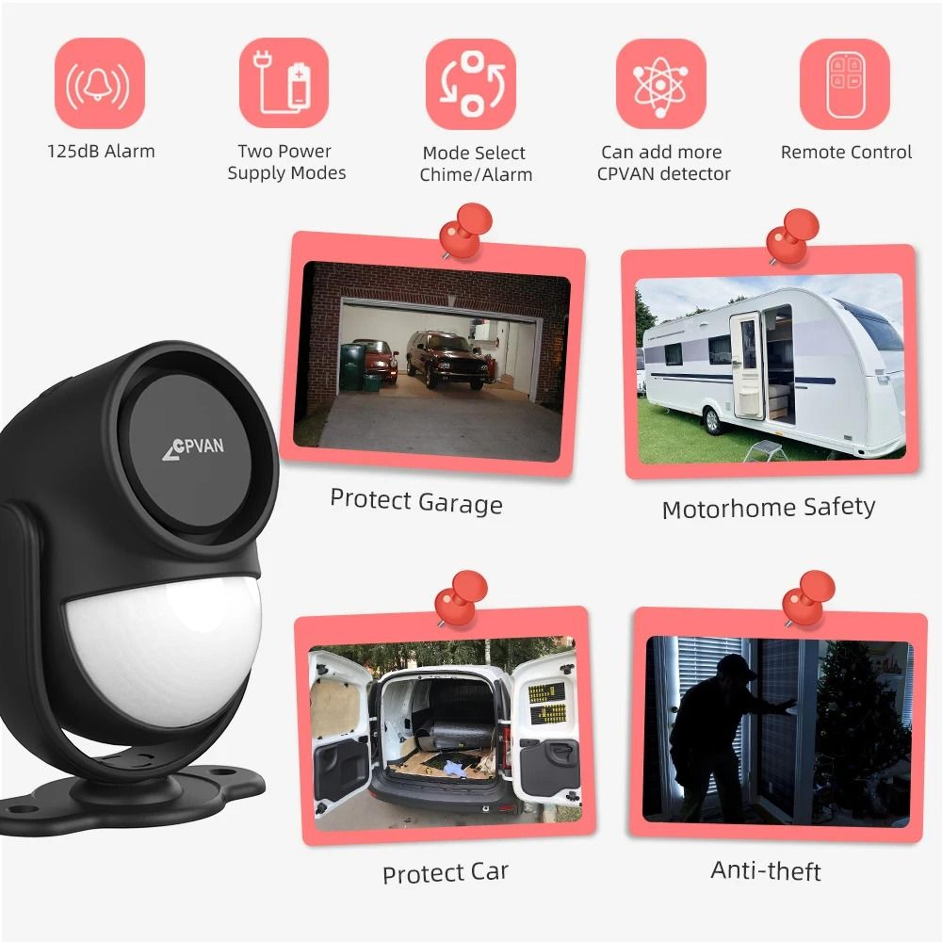 wireless motion alarm - 125db high-intensity security sensor