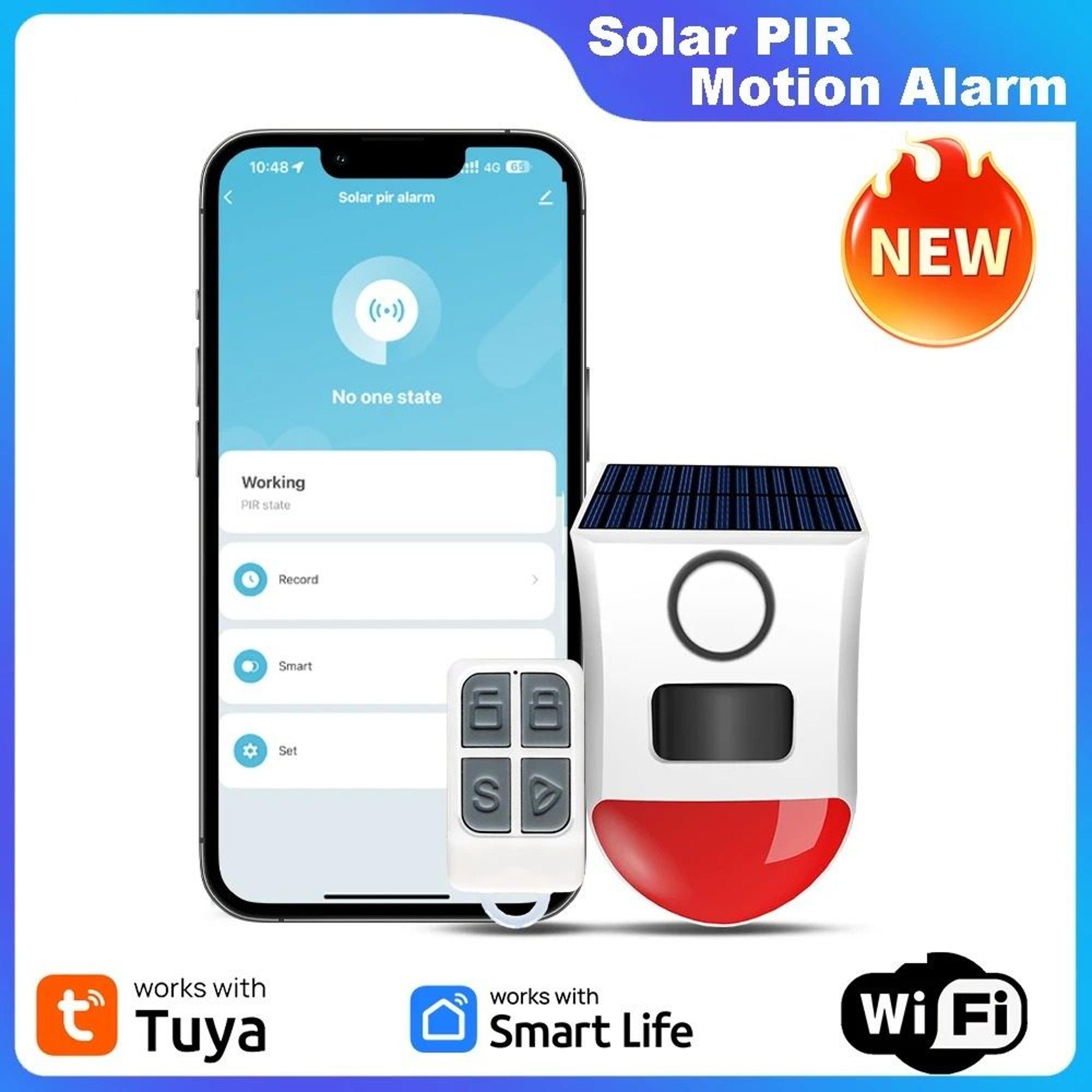 solar-powered smart motion siren - wifi outdoor security strobe alarm