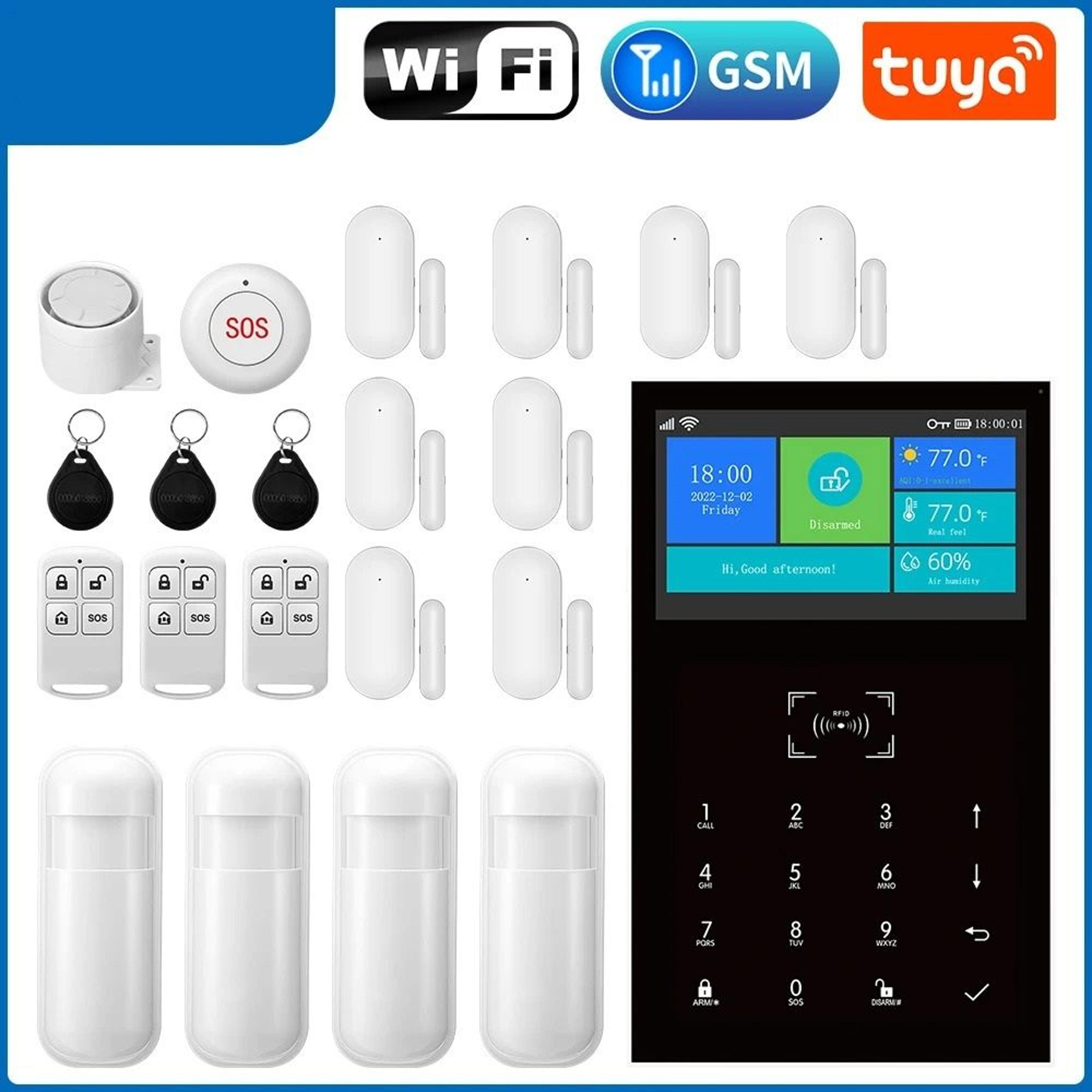 4.3-inch smart home security hub - wifi & gsm alarm with temperature display