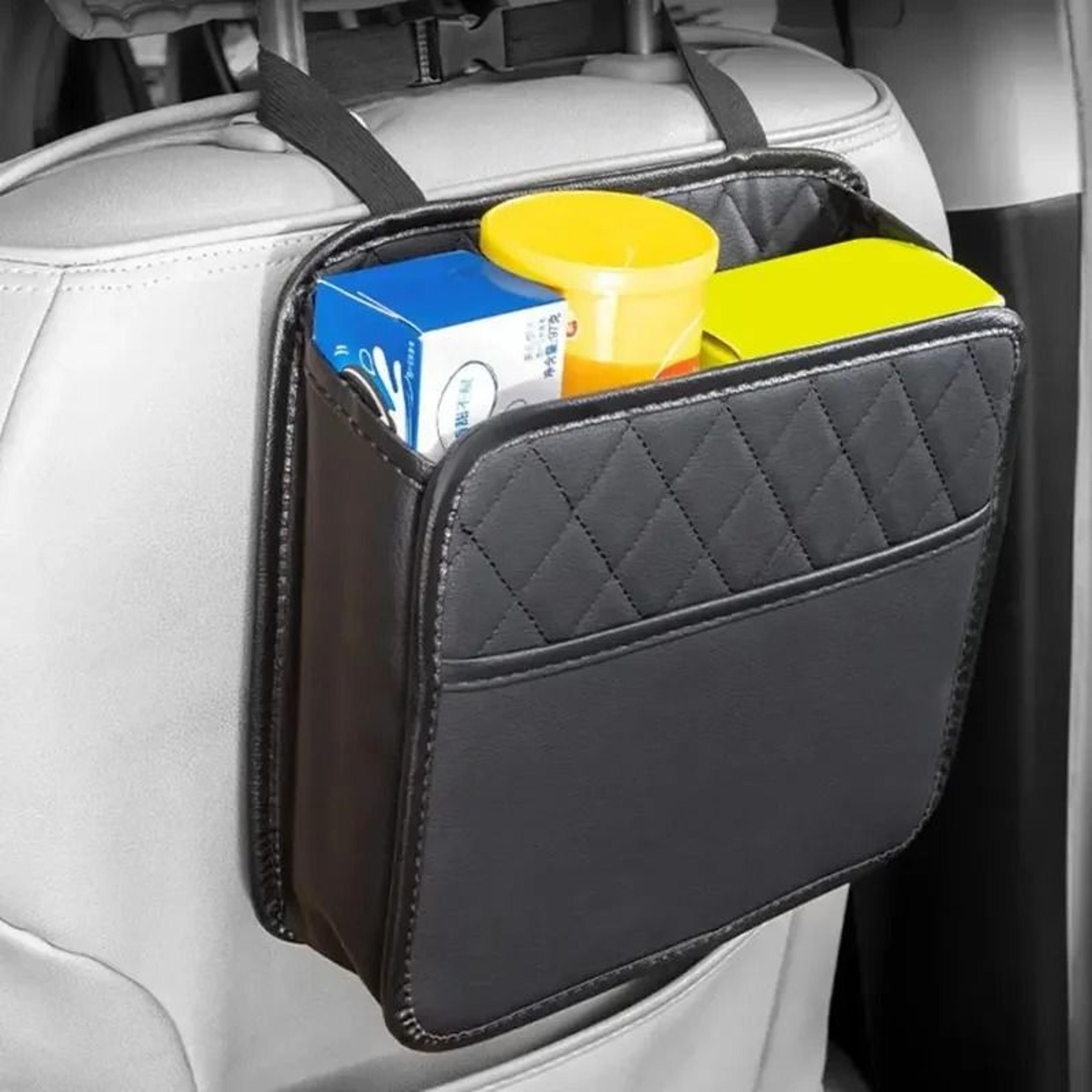 luxury quilted leather seat back organizer – multi-functional folding storage hub