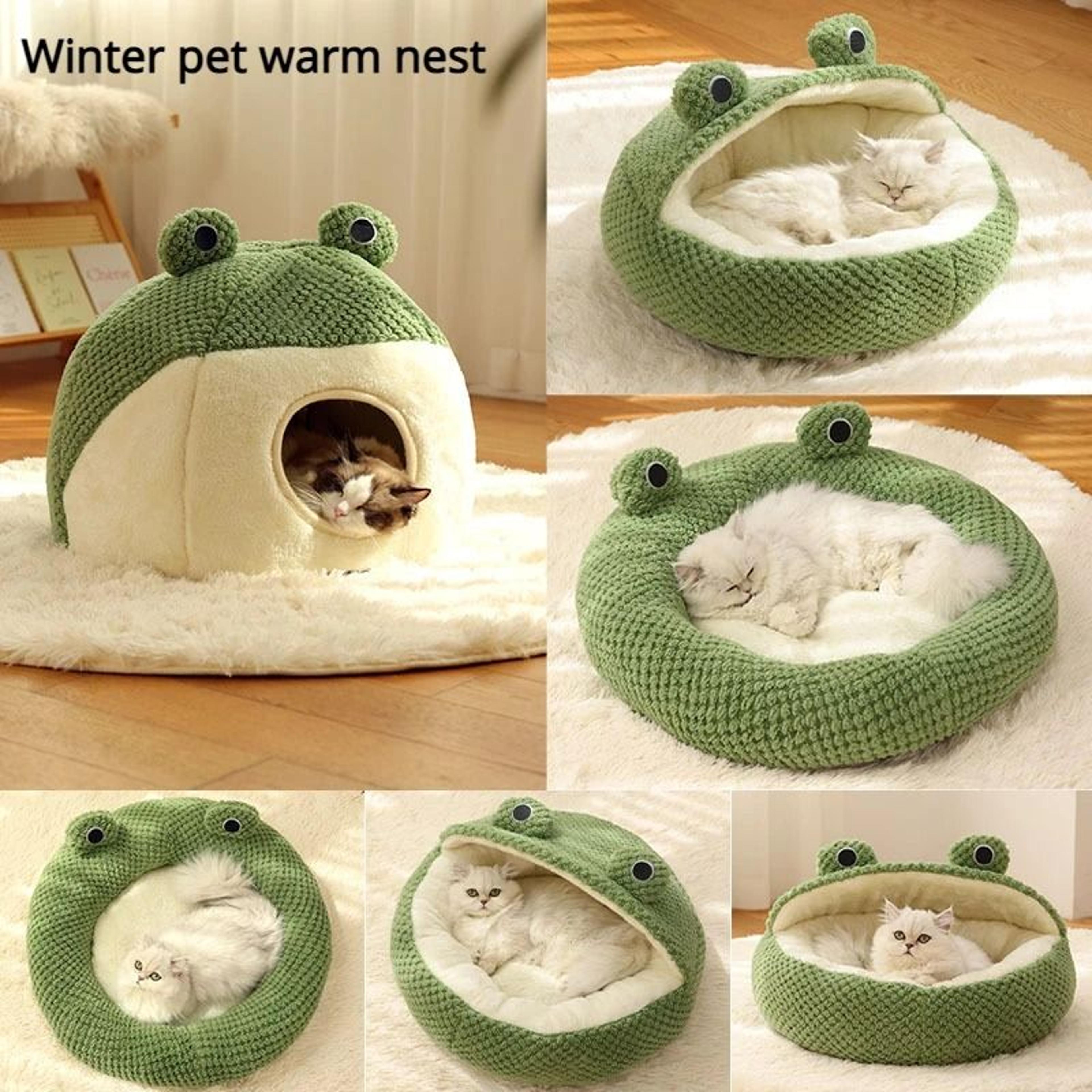 plush frog shape pet nest – winter warm dog & cat villa