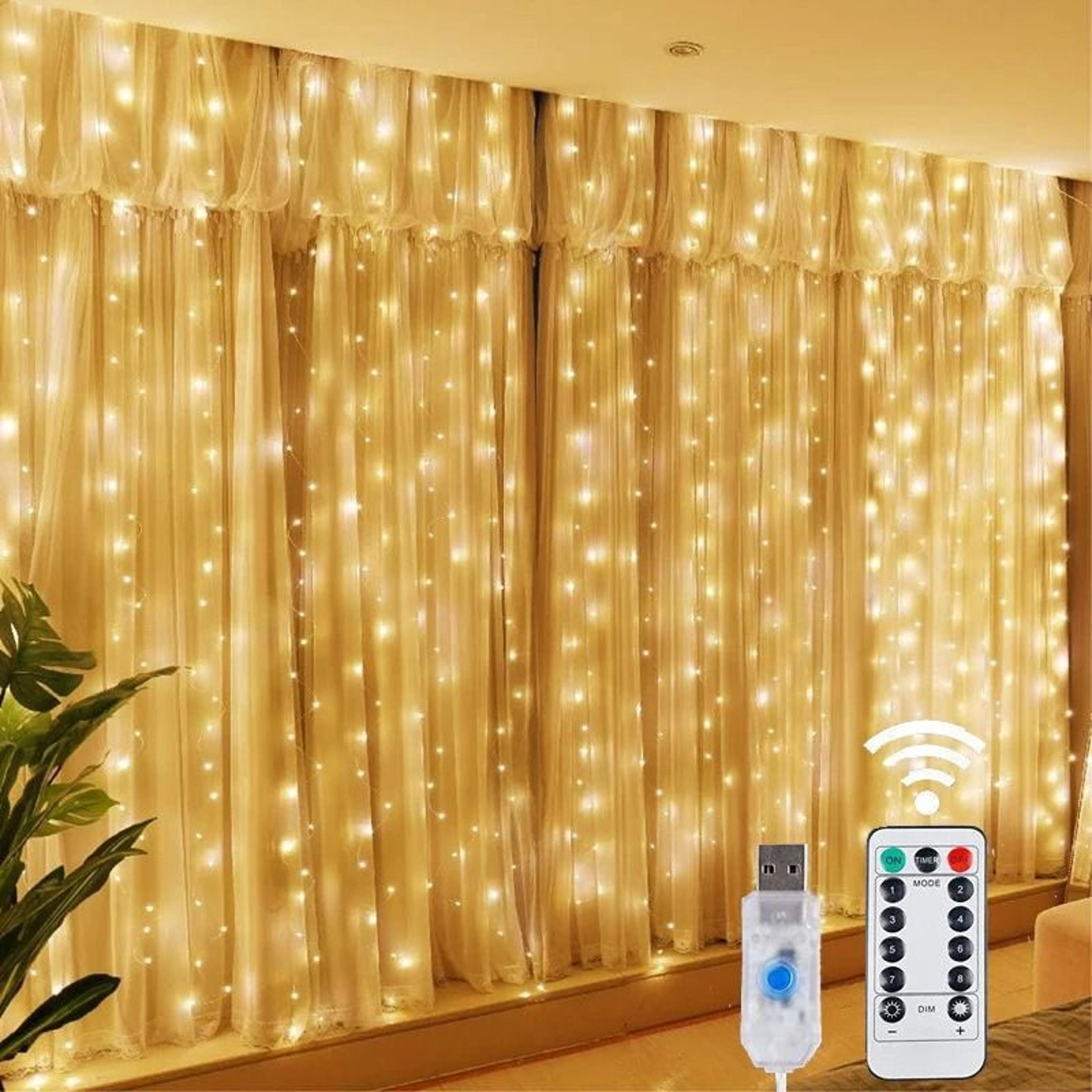 led fairy string curtain lights – 8 lighting modes with remote & usb power