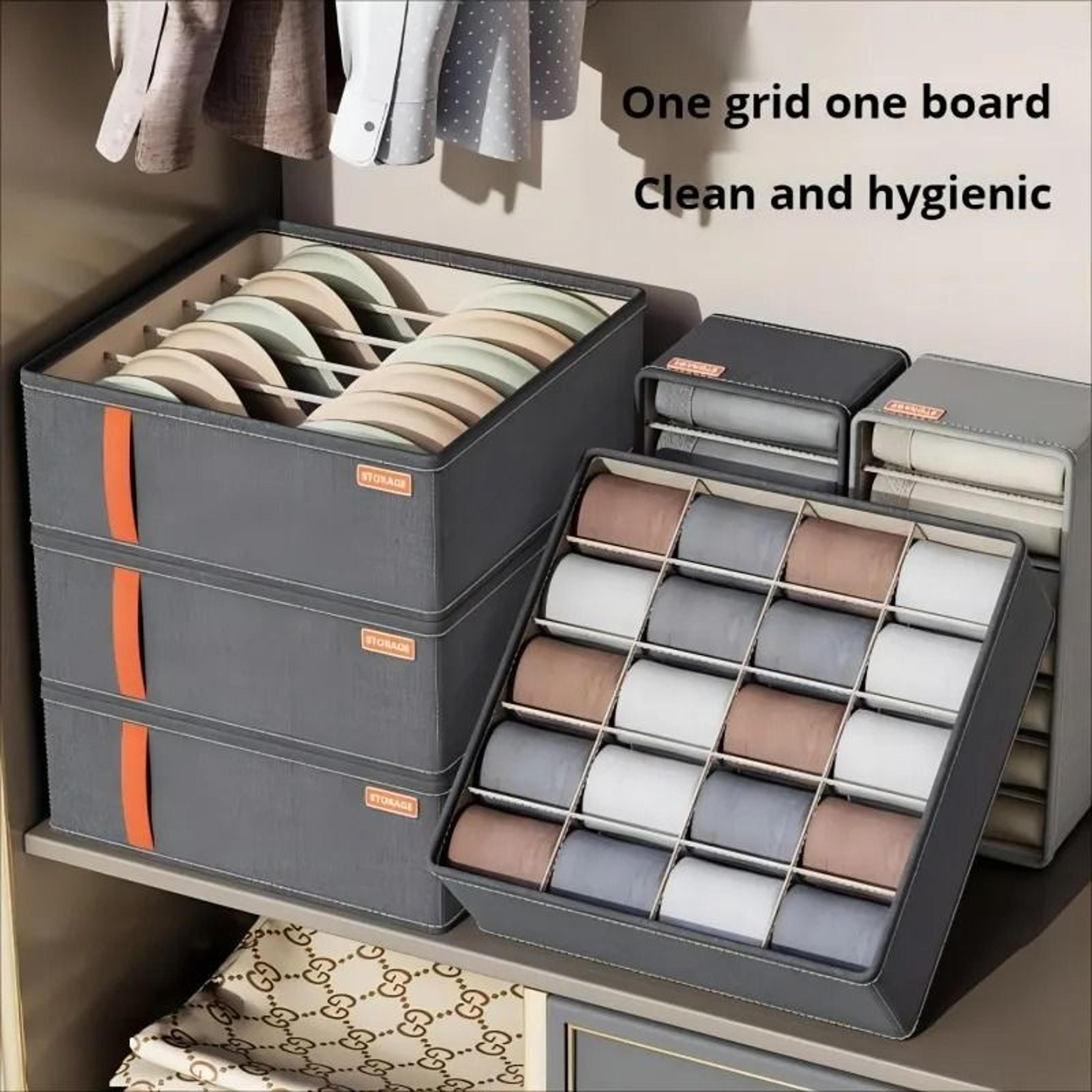 dark grey underwear storage box – multi-grid drawer & wardrobe organizer