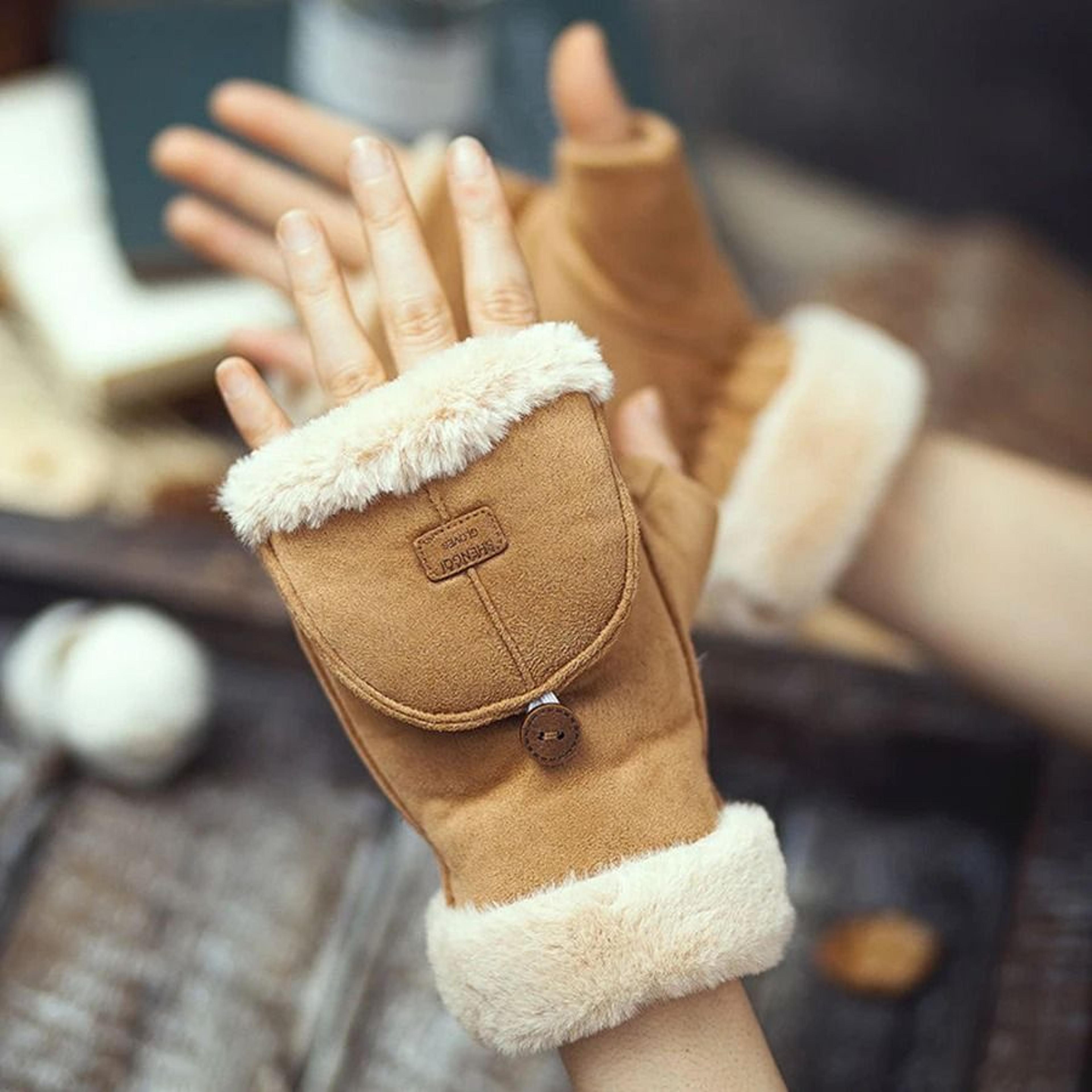 winter womens fingerless thermal gloves – thick half-finger student design