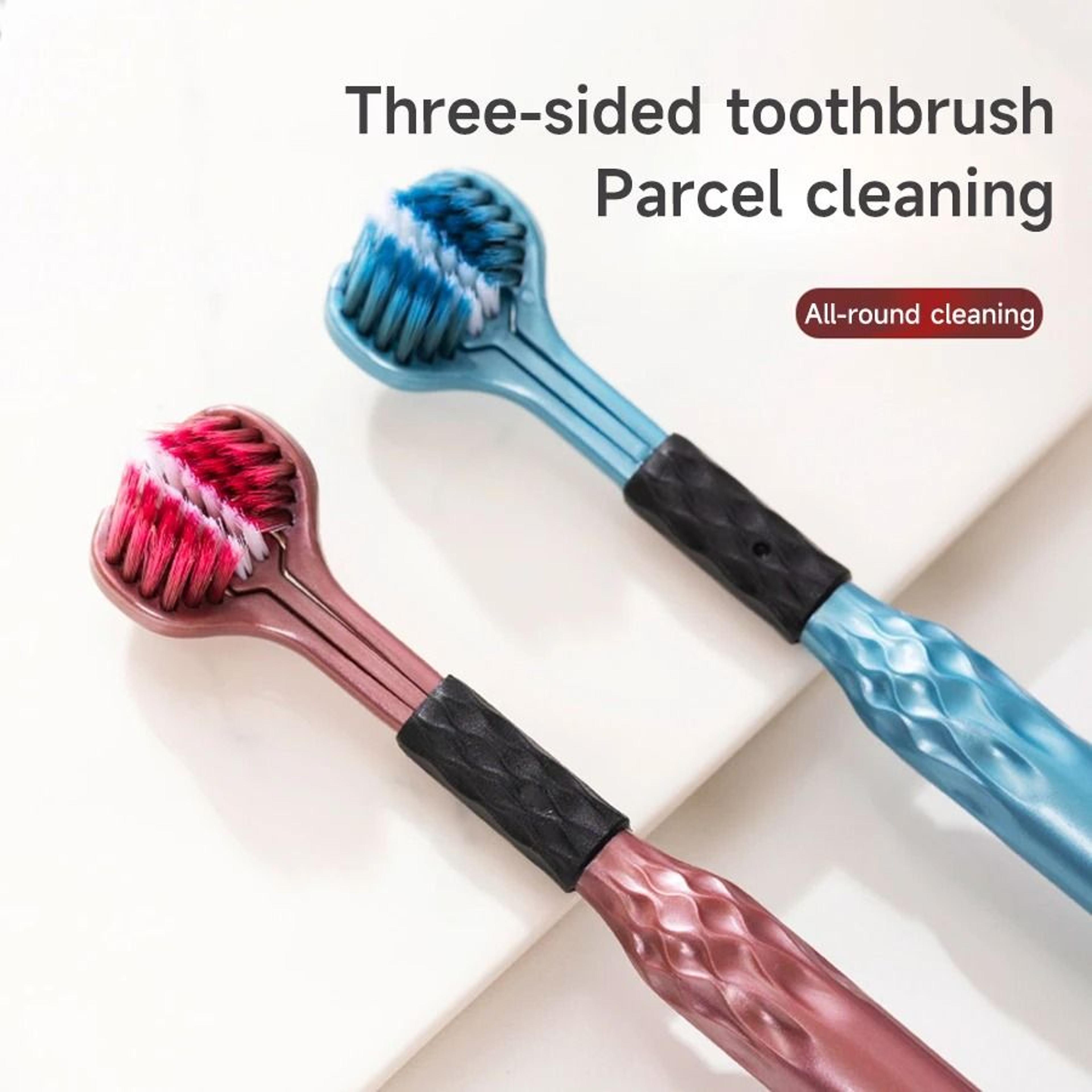3-sided comprehensive deep cleaning toothbrush with raised tongue scraper 2-pack