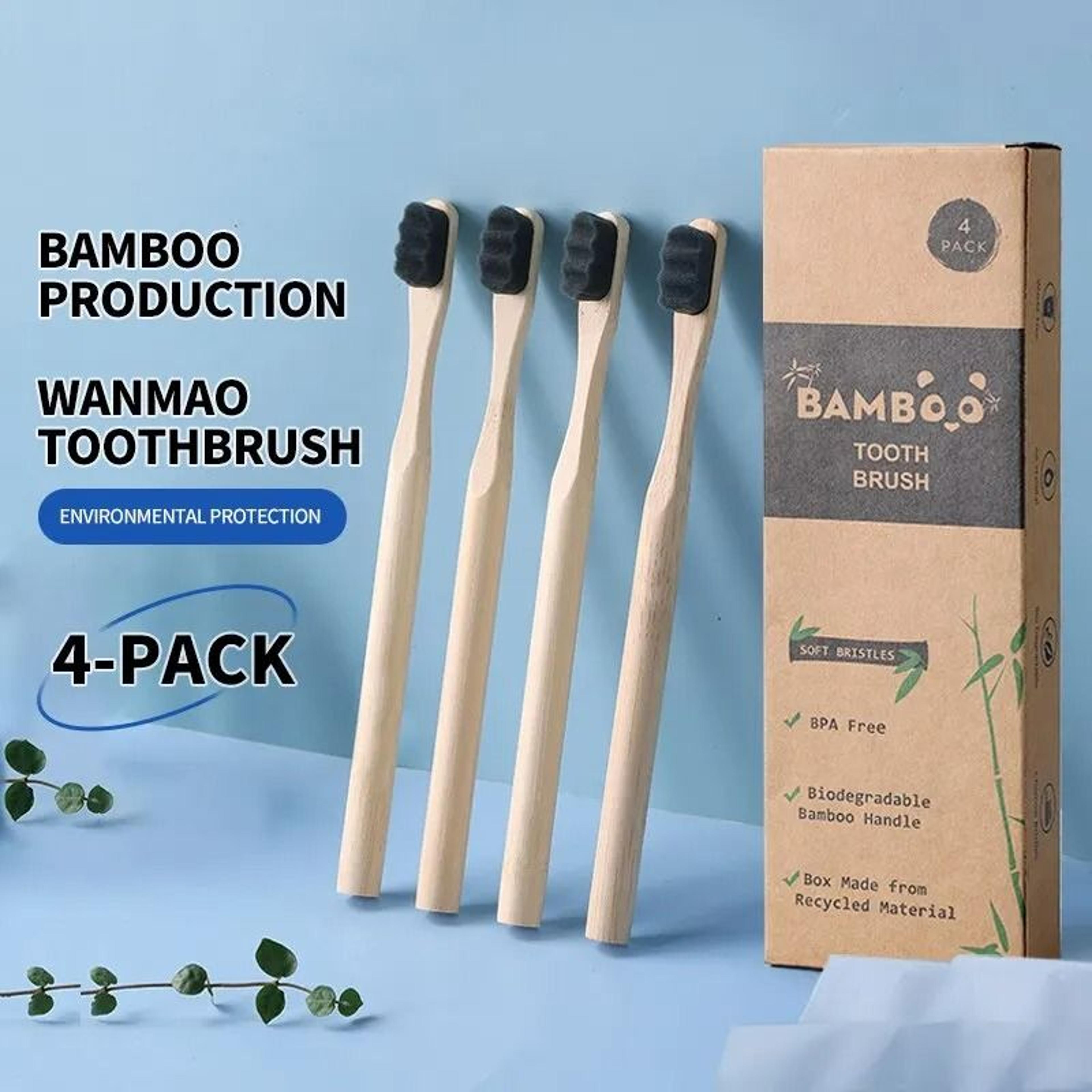 eco-friendly bamboo toothbrush with ultra-soft 10,000 nano bristles 4-pack