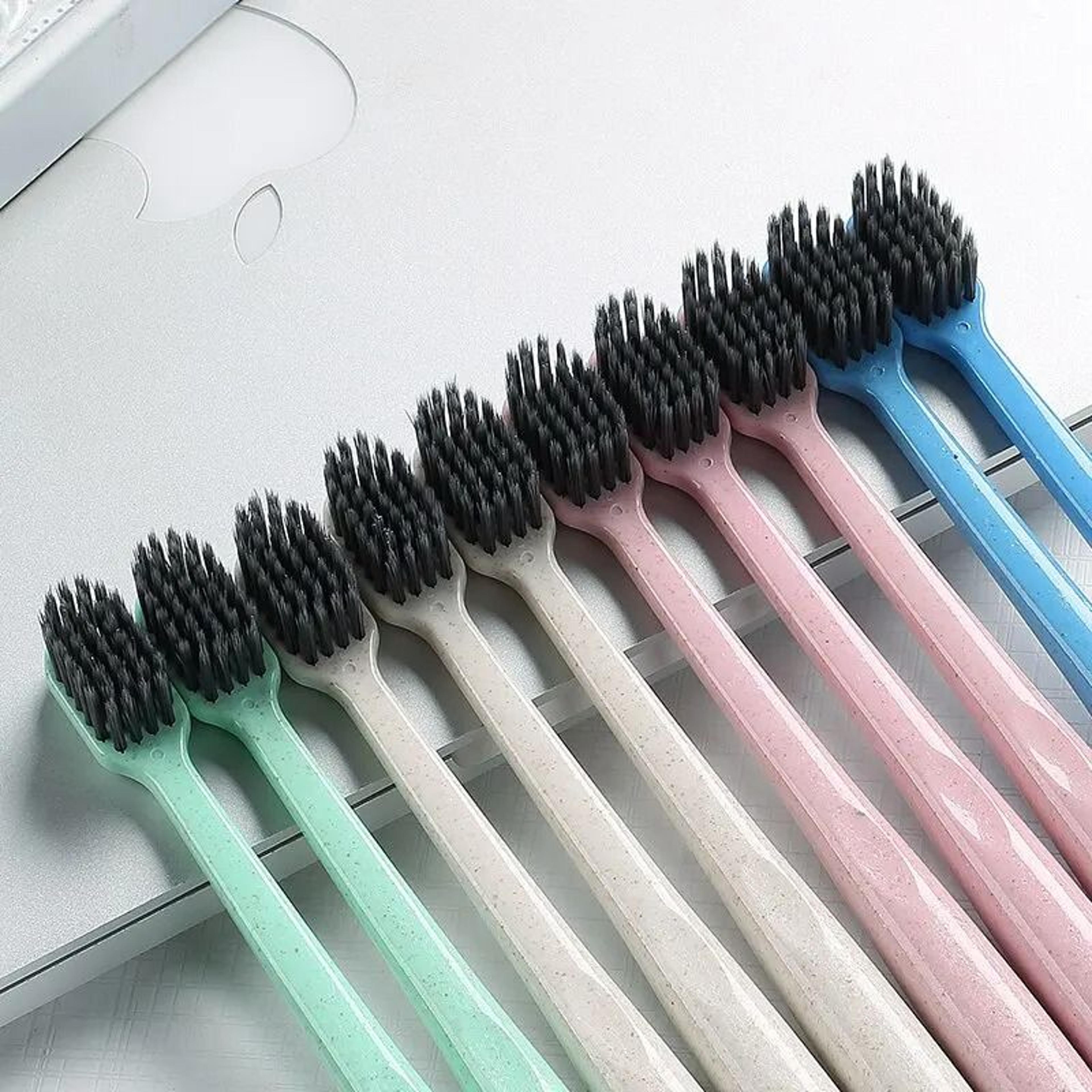 natural wheat straw & bamboo charcoal infused soft toothbrush 10-piece eco-friendly family set