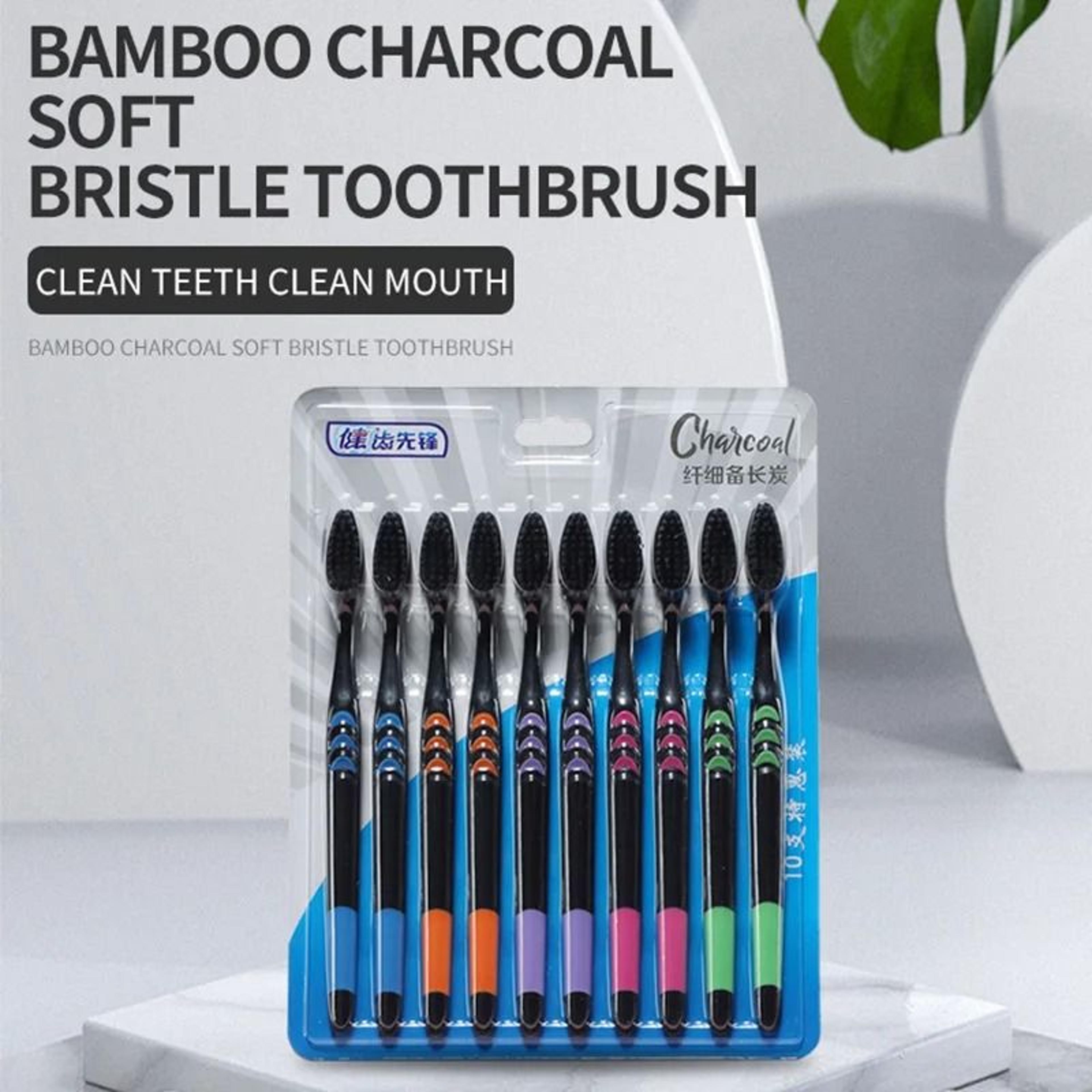 antibacterial bamboo charcoal soft bristle toothbrush for men & women