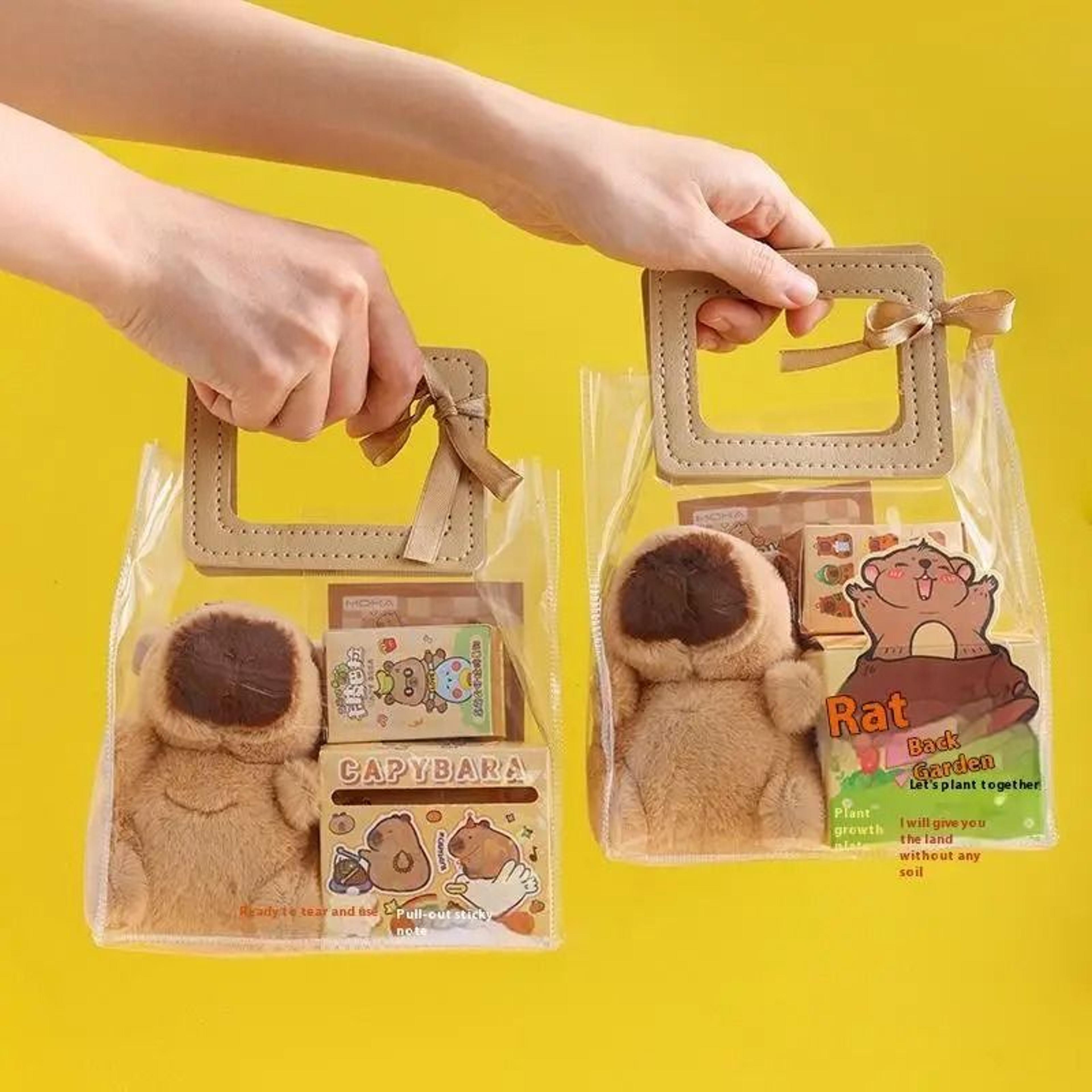 kawaii capybara stationery gift set | handbag edition with plush pendants & notebook